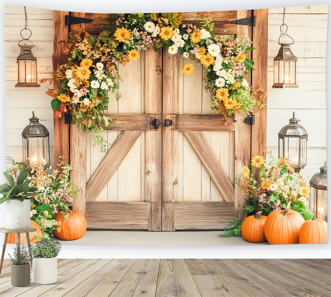 Barn Door Backdrop Cozy Porch Lantern Backdrop LXX57-412
