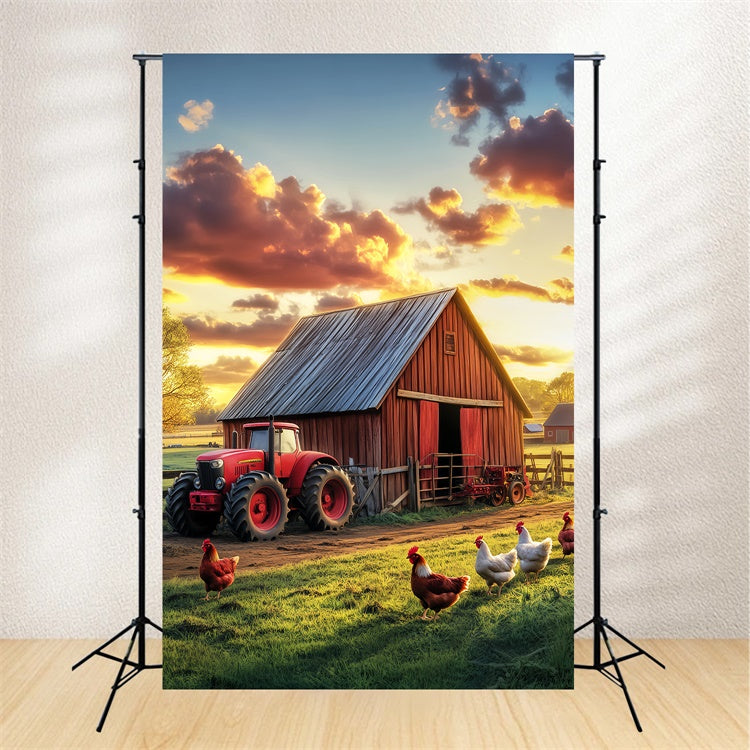 Rustic Barn Backdrop Chicken Farm Sunset Backdrop LXX57-416
