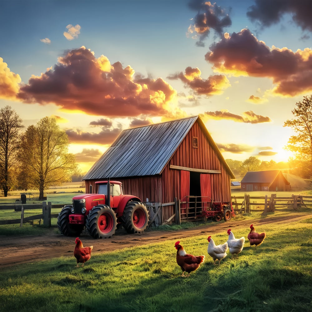 Rustic Barn Backdrop Chicken Farm Sunset Backdrop LXX57-416