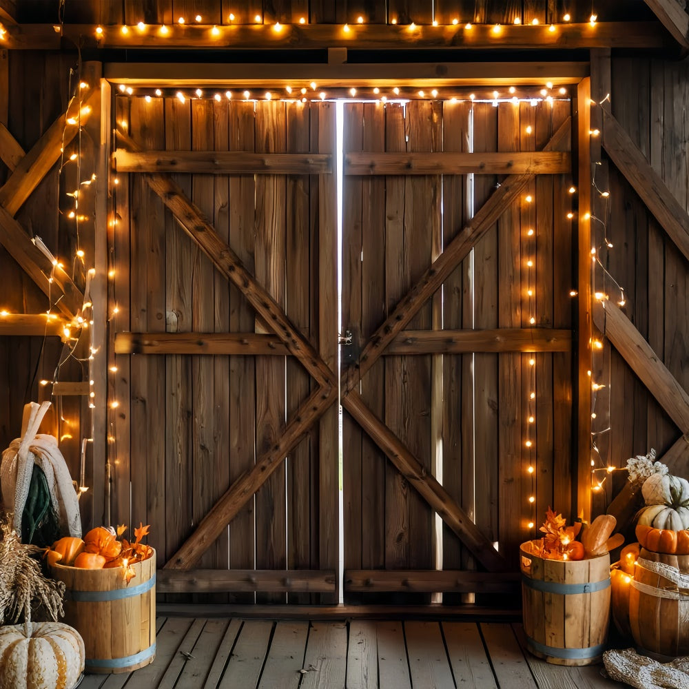 Barn Door Photo Backdrop Cozy String Light Backdrop LXX57-417