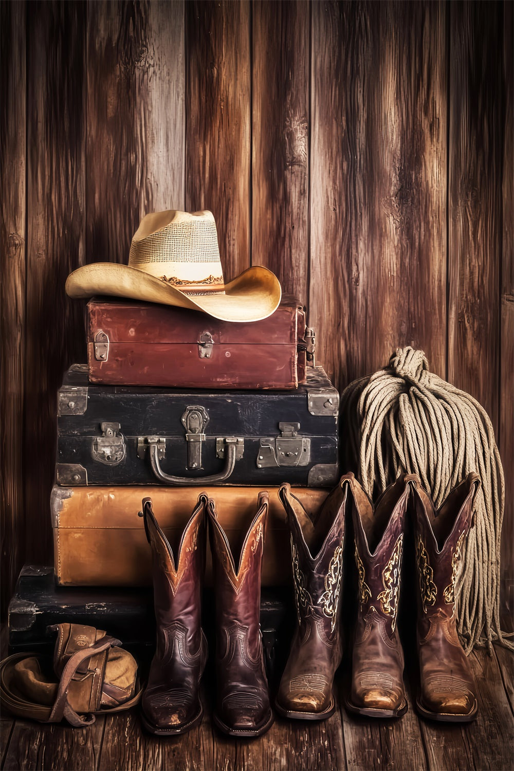 Barn Wood Backdrop Western Cowboy Boot Backdrop LXX57-419
