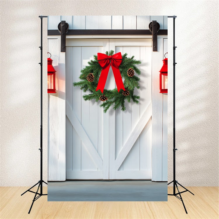 Barn Door Photo Backdrop White Barn Festive Backdrop LXX57-420