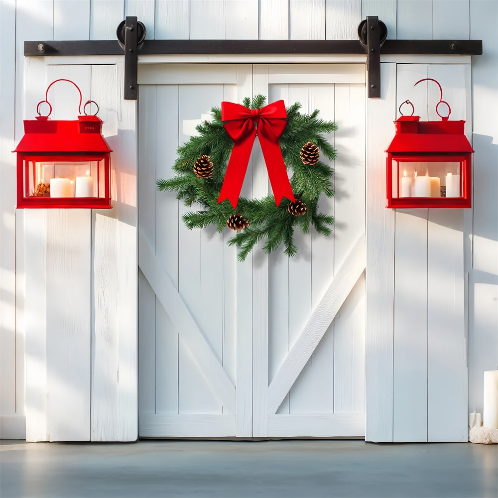 Barn Door Photo Backdrop White Barn Festive Backdrop LXX57-420