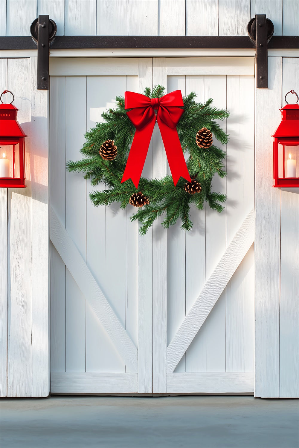Barn Door Photo Backdrop White Barn Festive Backdrop LXX57-420