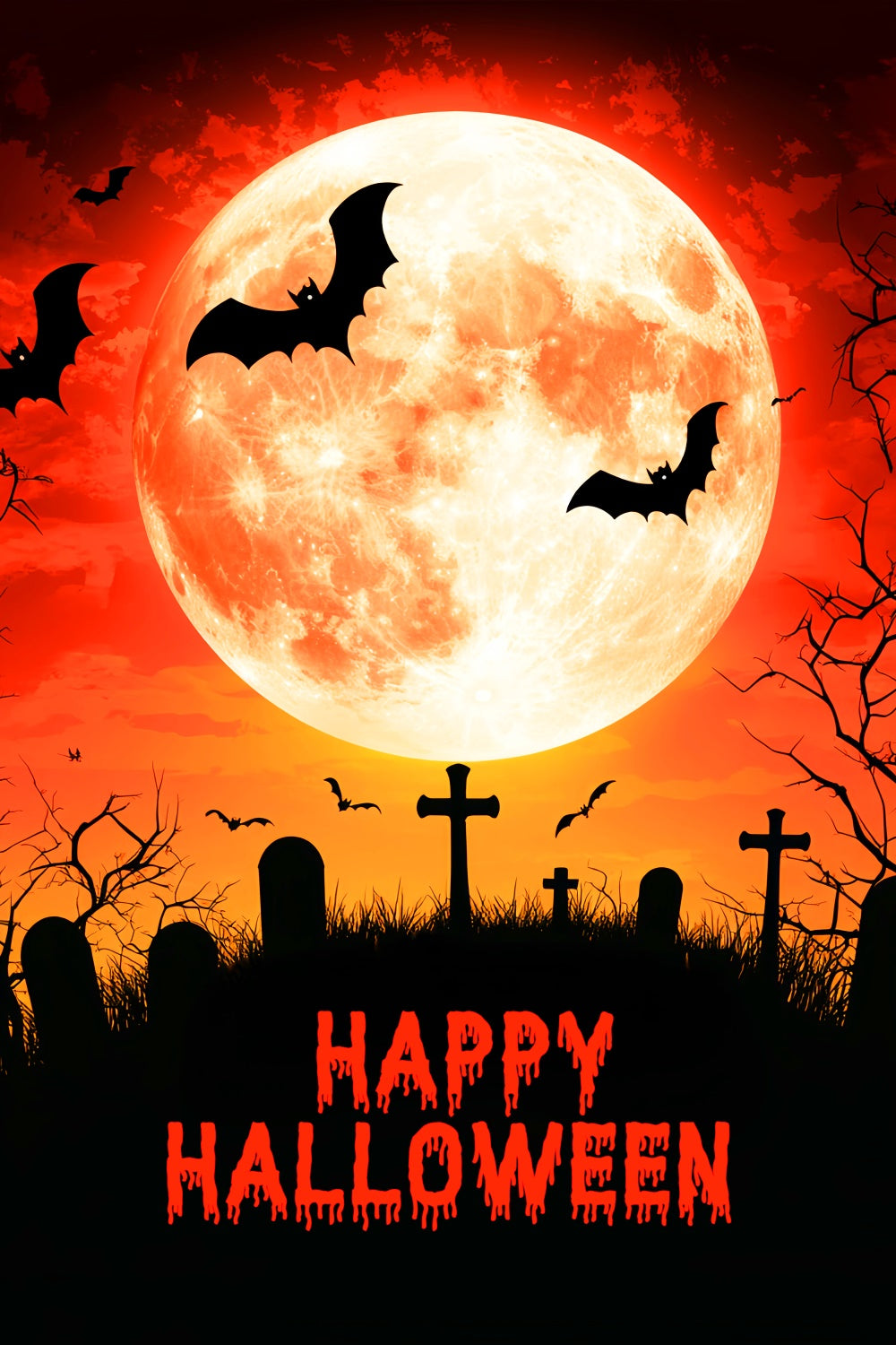 Halloween Moon Backdrop Full Moon Graveyard Backdrop LXX57-63