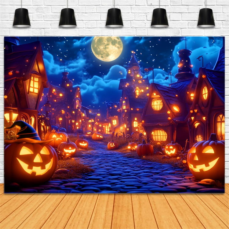 Haunted House Backdrop Moonlight Pumpkin Village Backdrop LXX57-65