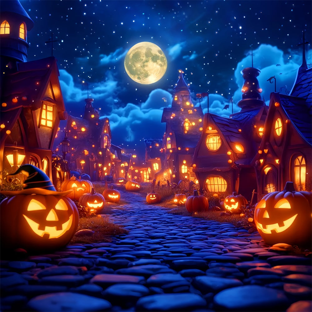 Haunted House Backdrop Moonlight Pumpkin Village Backdrop LXX57-65