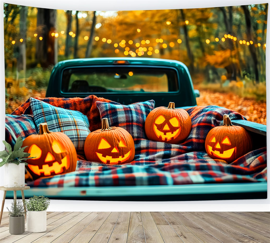 Forest Backdrop Pumpkin Truck Glow Halloween Backdrops LXX57-76