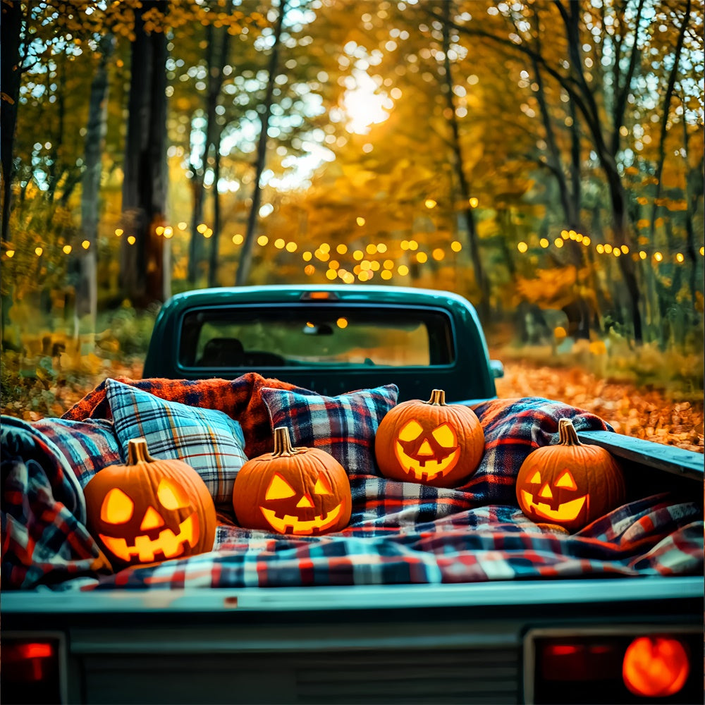 Forest Backdrop Pumpkin Truck Glow Halloween Backdrops LXX57-76