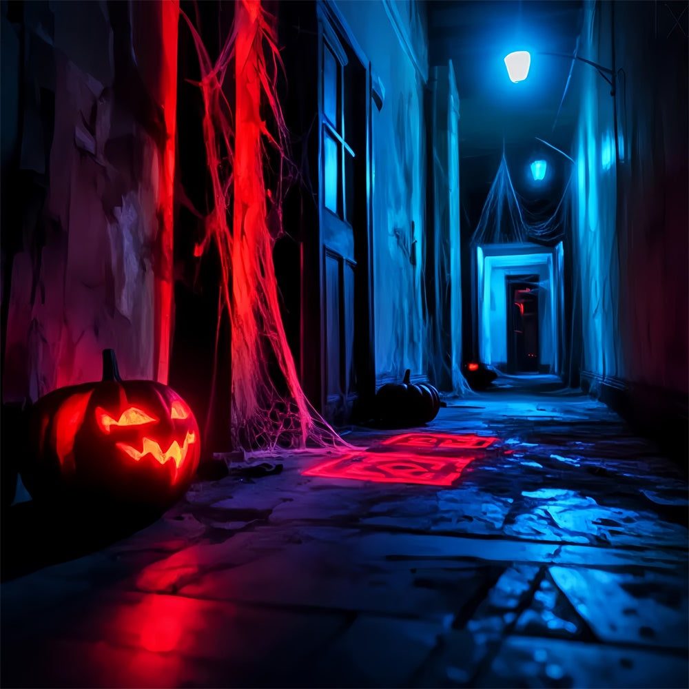 Spooky Halloween Backdrop Sinister Neon Hallway Backdrop LXX57-79