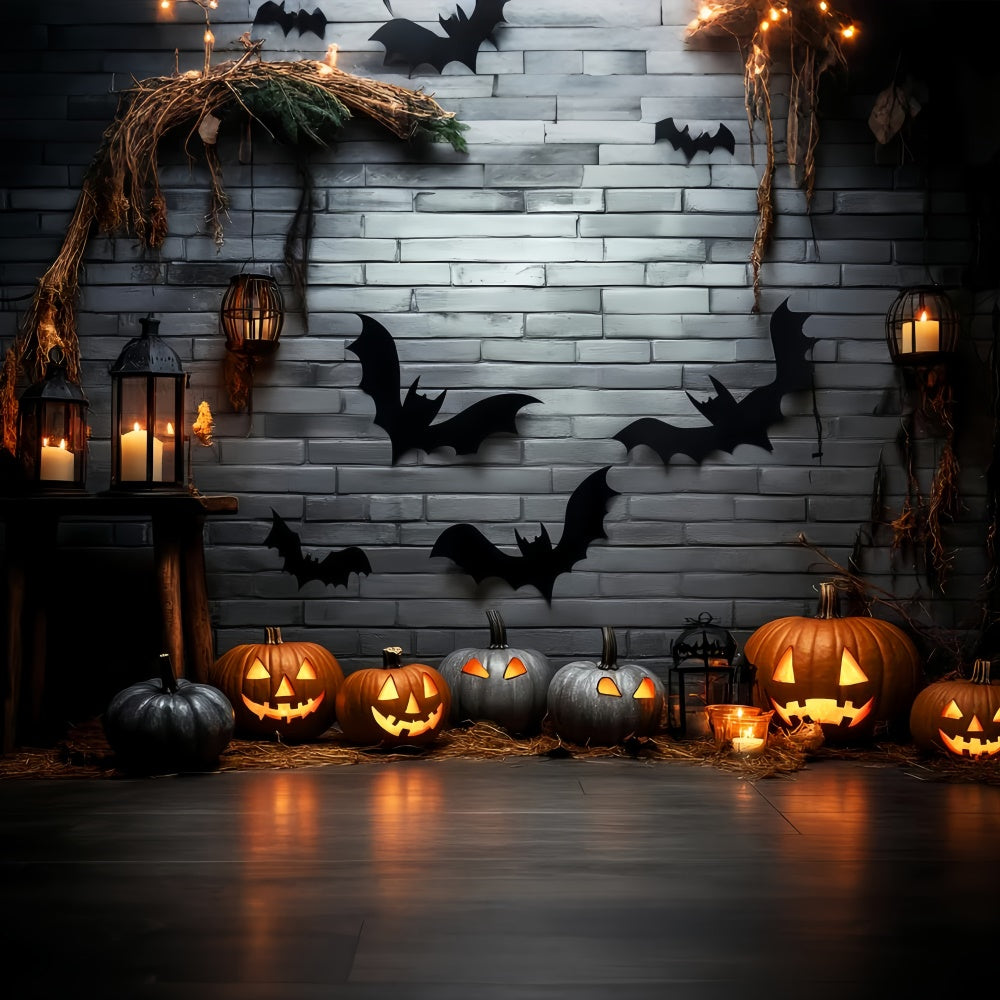Halloween Wall Backdrop Midnight Brick Candlelit Backdrop LXX57-91
