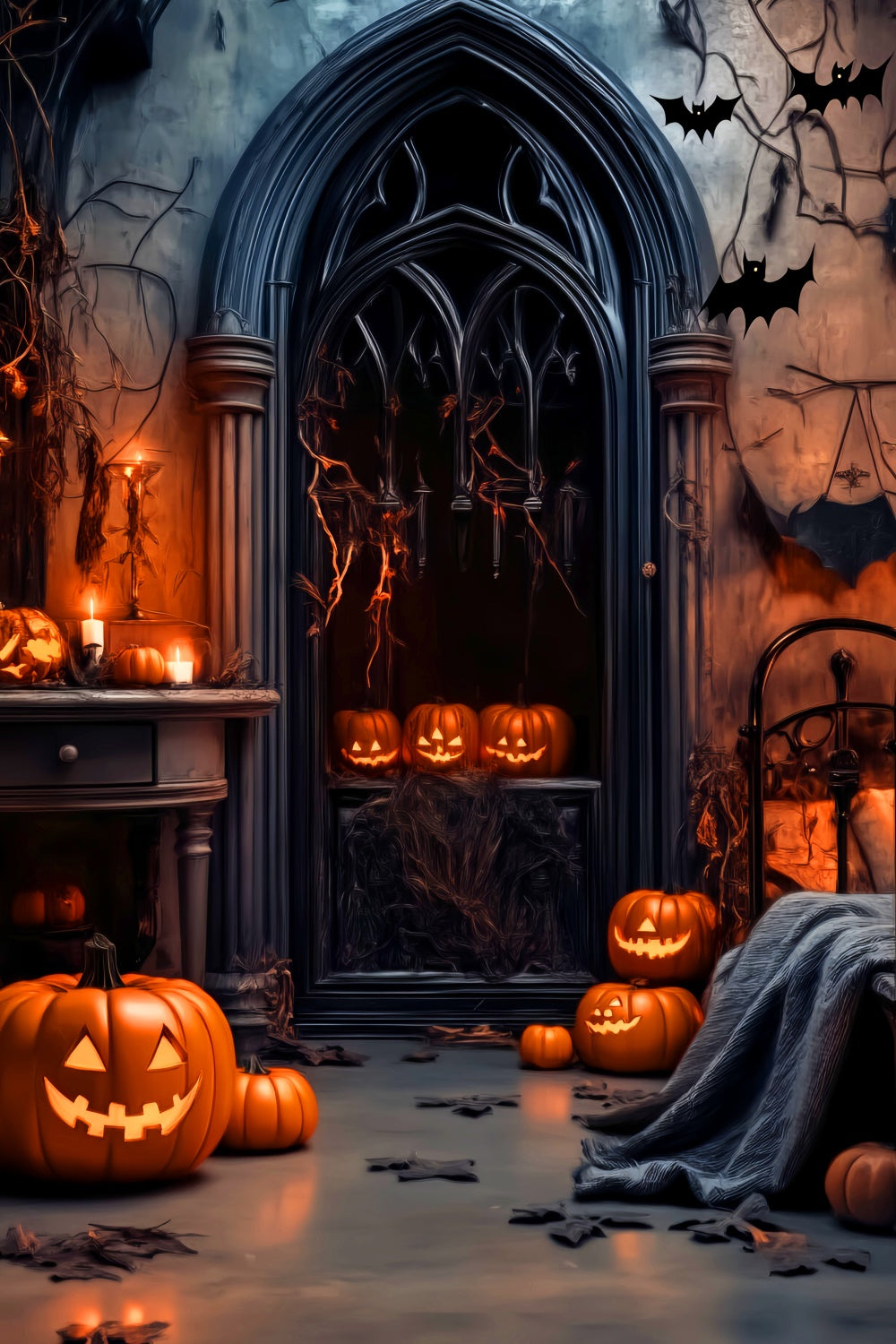 Halloween Backdrop Ideas Shadows Gothic Window Backdrop LXX58-1
