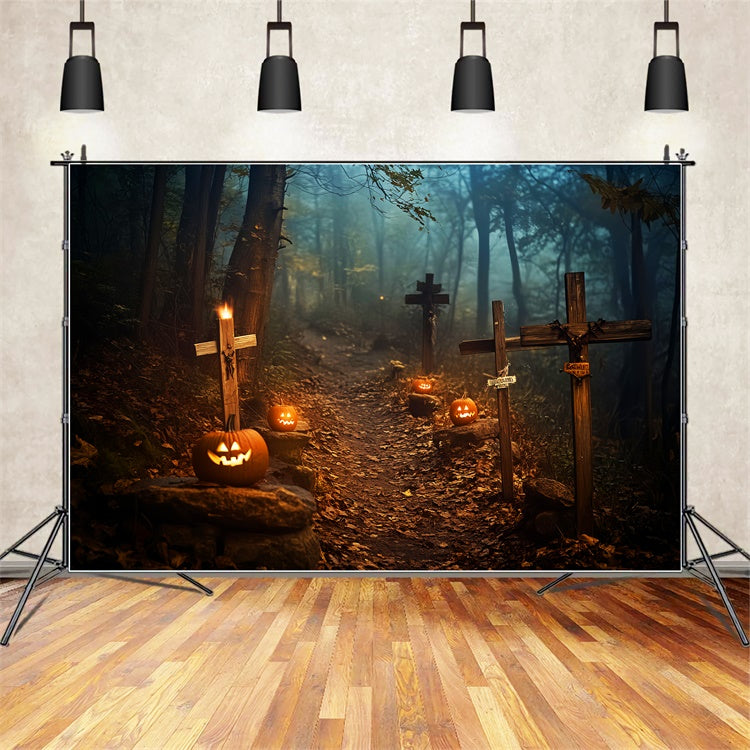 Halloween Graveyard Backdrop Haunted Forest Path Backdrop LXX58-10
