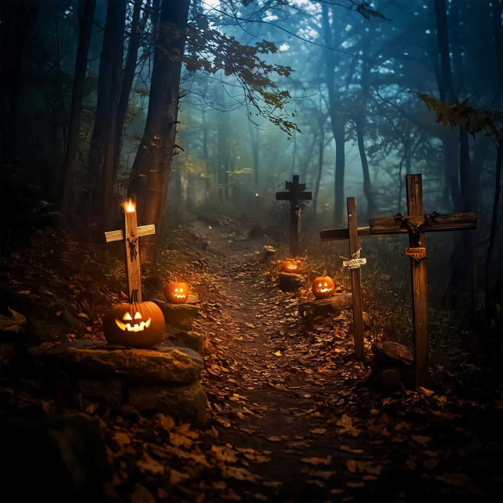 Halloween Graveyard Backdrop Haunted Forest Path Backdrop LXX58-10
