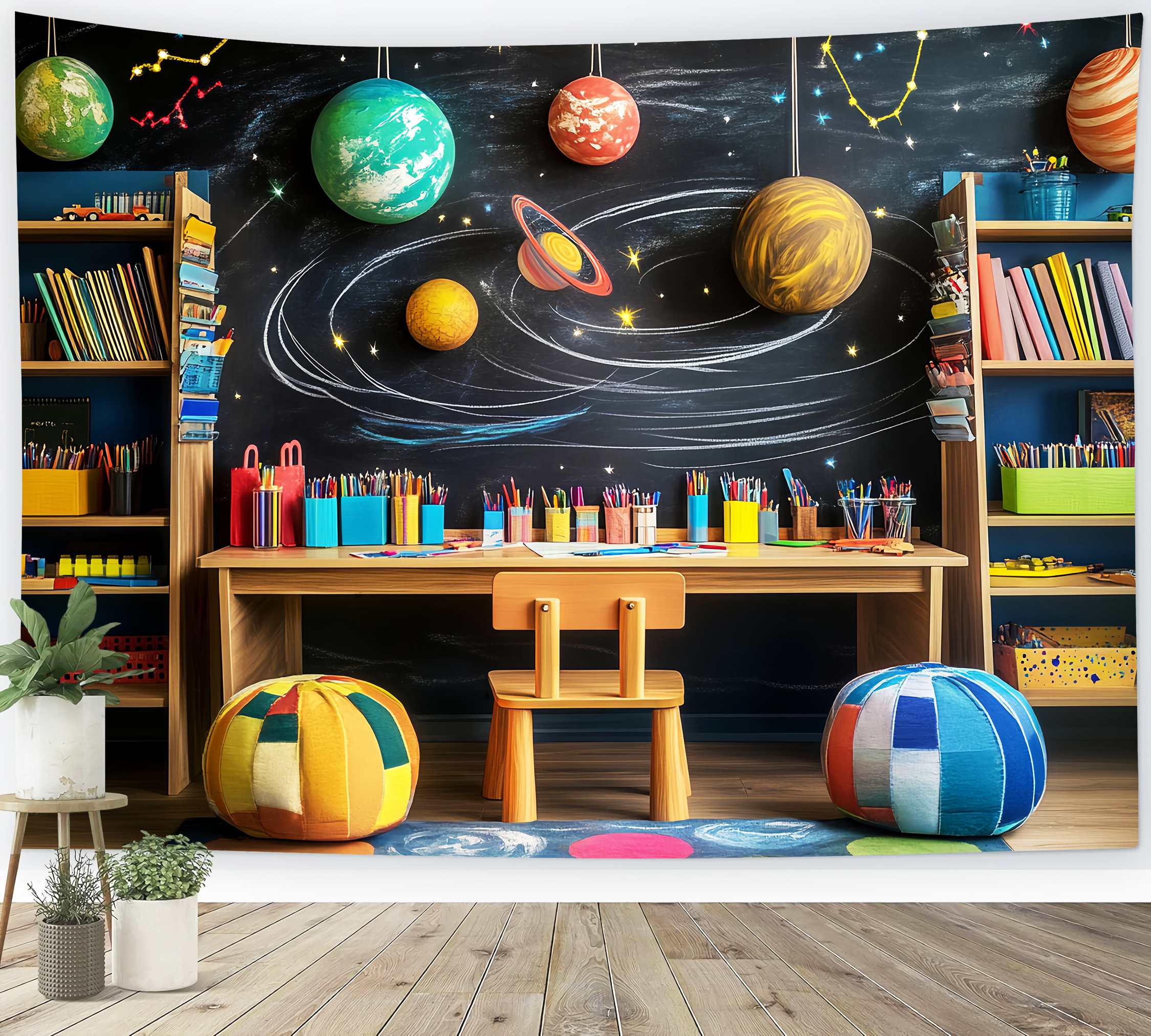 Preschool Photo Backdrops Space Classroom Planet Decorations Back To School Backdrops LXX58-122