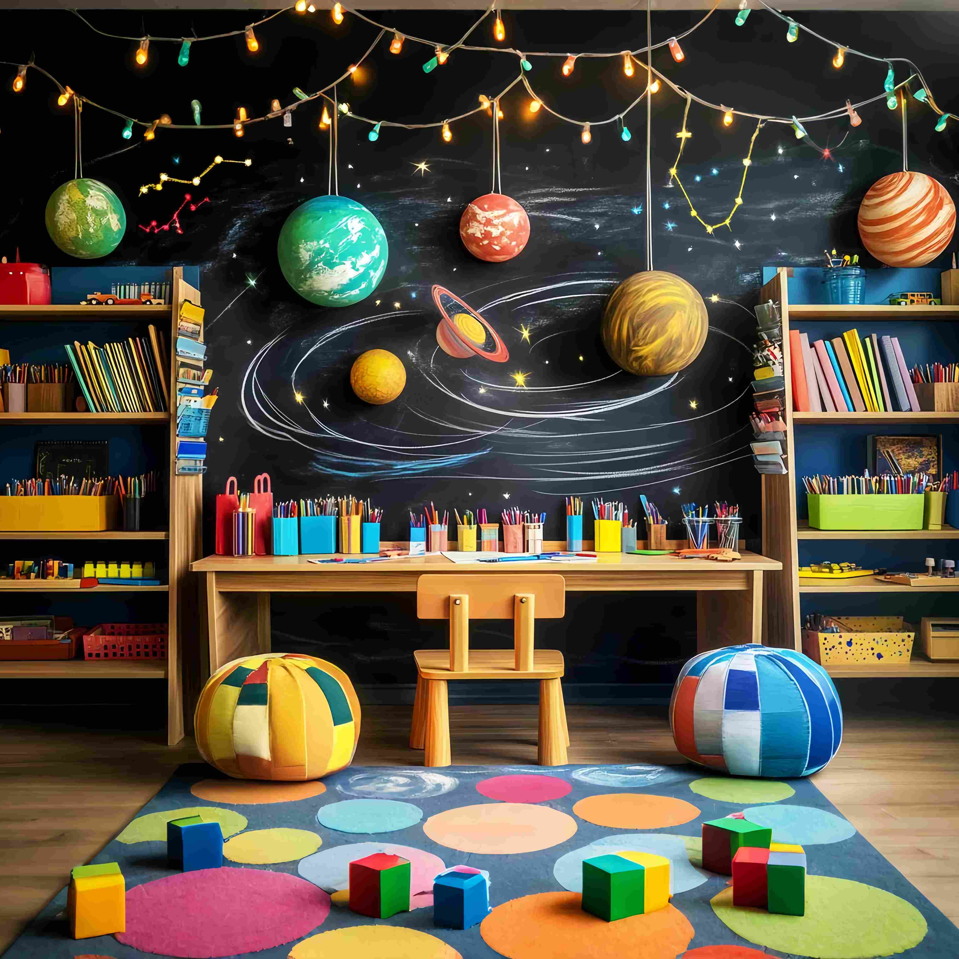Preschool Photo Backdrops Space Classroom Planet Decorations Back To School Backdrops LXX58-122