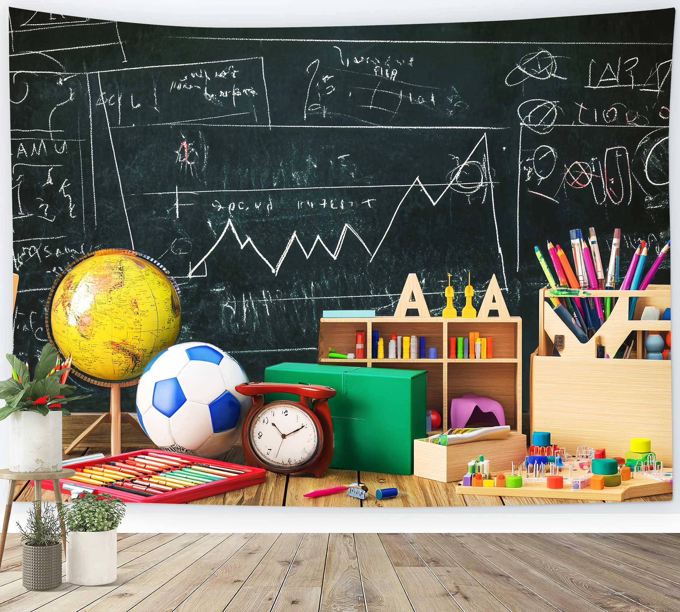Back To School Chalkboard Backdrop Chalkboard Drawings Stationery Globe Supplies Back To School Backdrops LXX58-123
