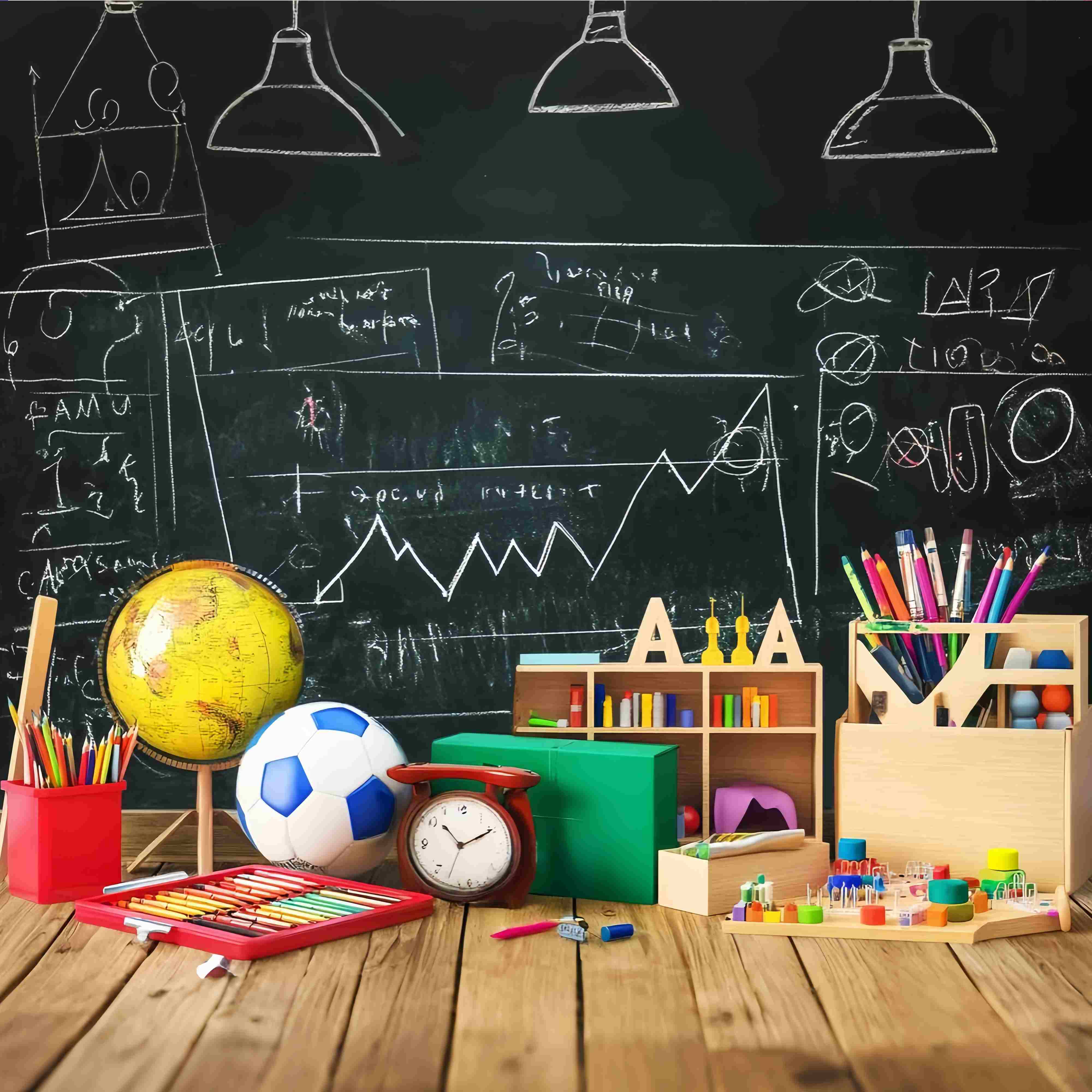 Back To School Chalkboard Backdrop Chalkboard Drawings Stationery Globe Supplies Back To School Backdrops LXX58-123