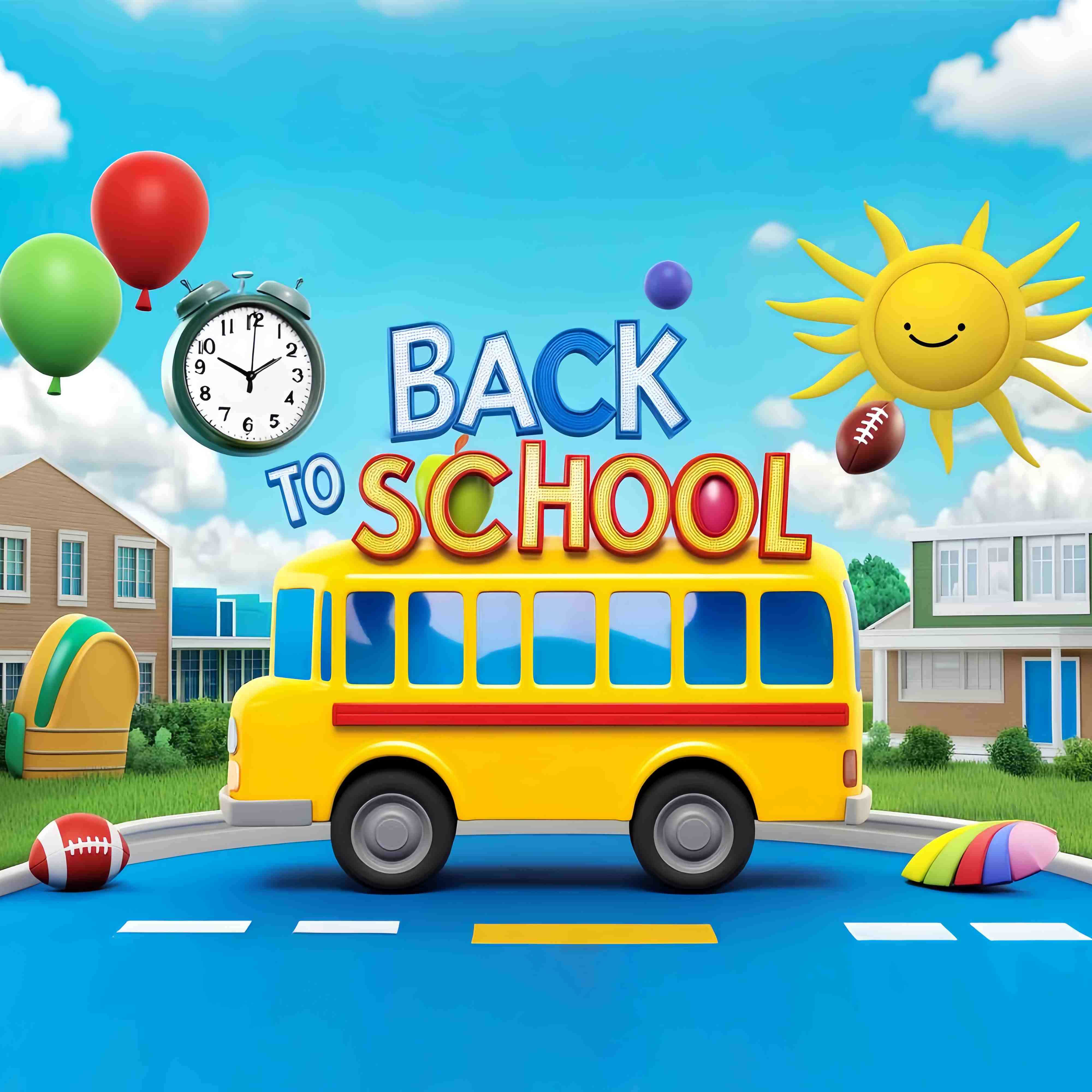 School Bus Backdrop Playful Cartoon School Bus Yard Back To School Photo Backdrop LXX58-129
