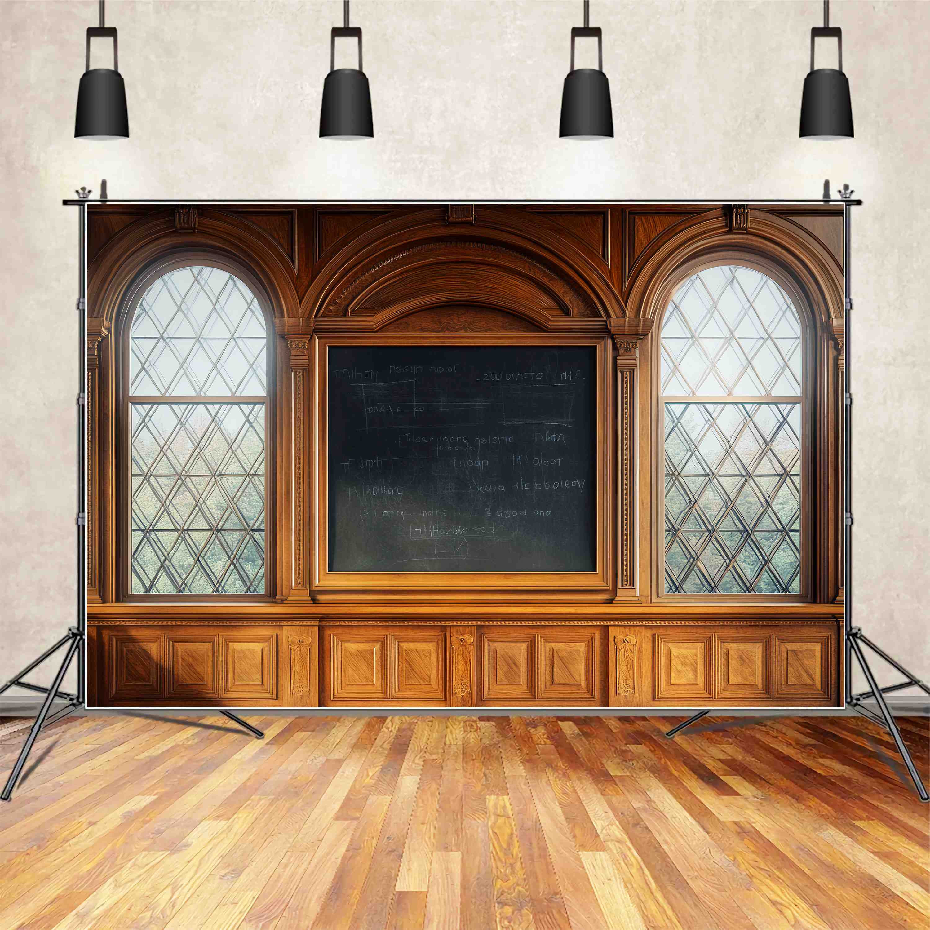 Back To School Chalkboard Backdrop Vintage Classroom Blackboard Wooden Windows Back To School Photo Backdrop LXX58-131