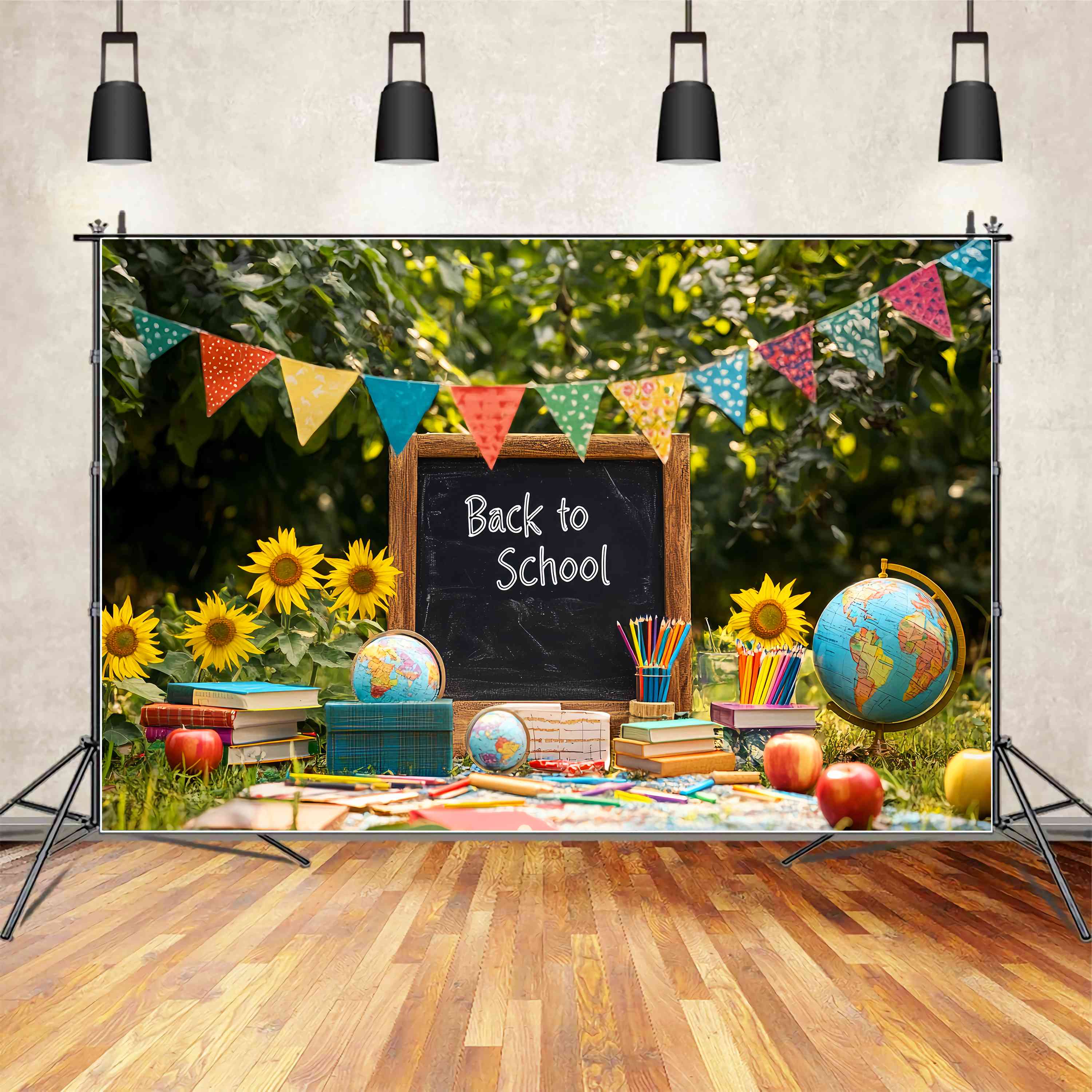 Back To School Chalkboard Backdrop Outdoor Blackboard Sunflowers Pencils Back To School Backdrop Ideas LXX58-132
