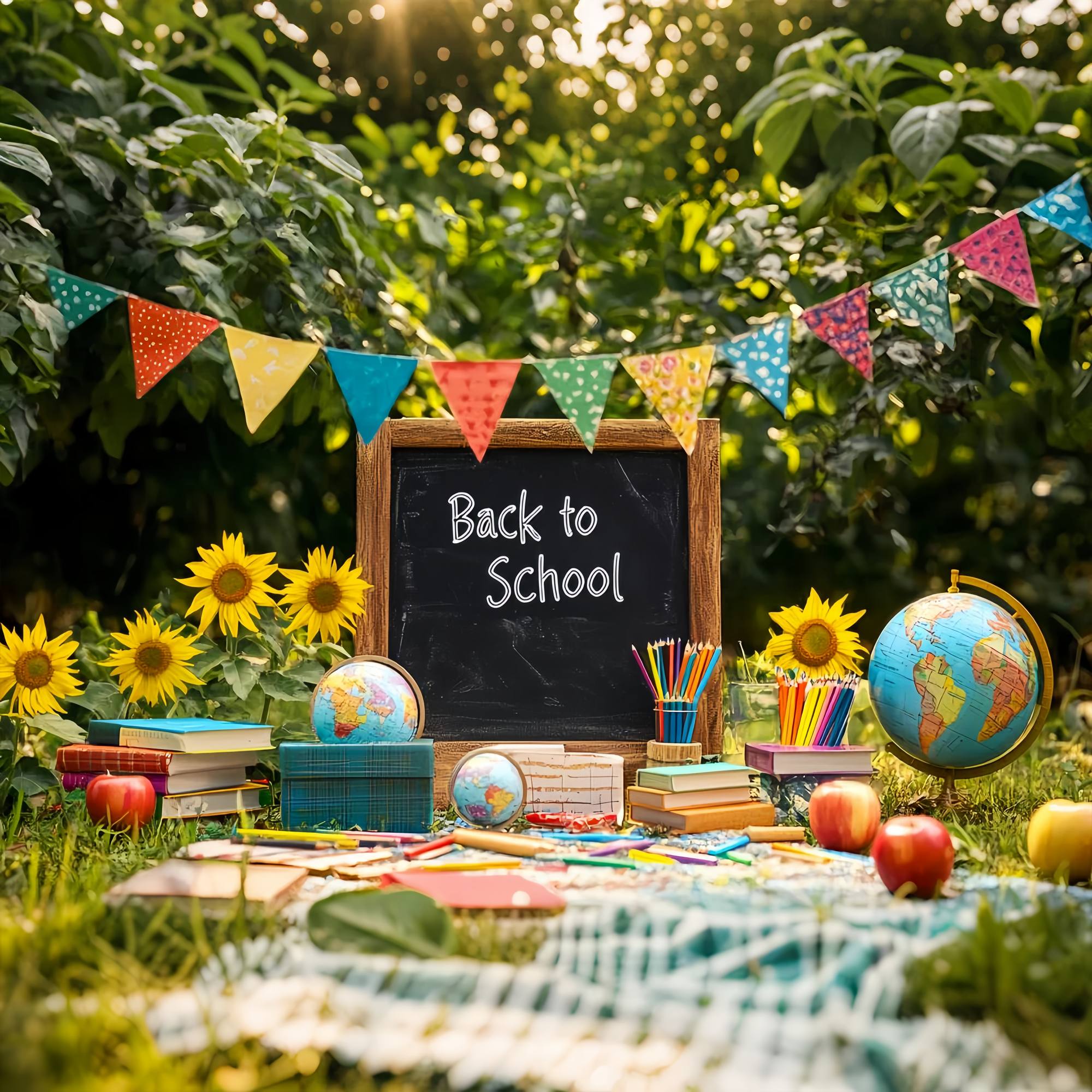 Back To School Chalkboard Backdrop Outdoor Blackboard Sunflowers Pencils Back To School Backdrop Ideas LXX58-132