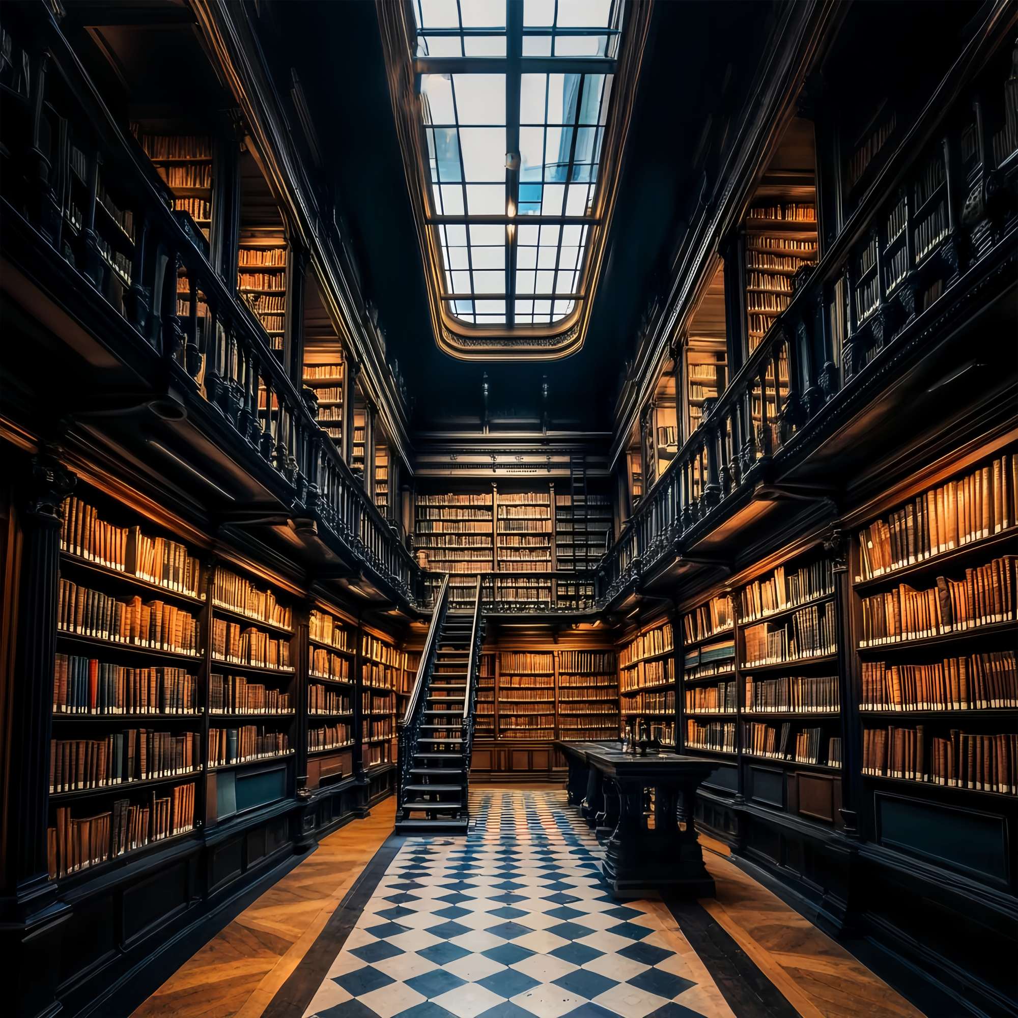 School Hallway Backdrop Grand Library Wooden Bookshelves Ladder Back To School Photography Backdrops LXX58-135