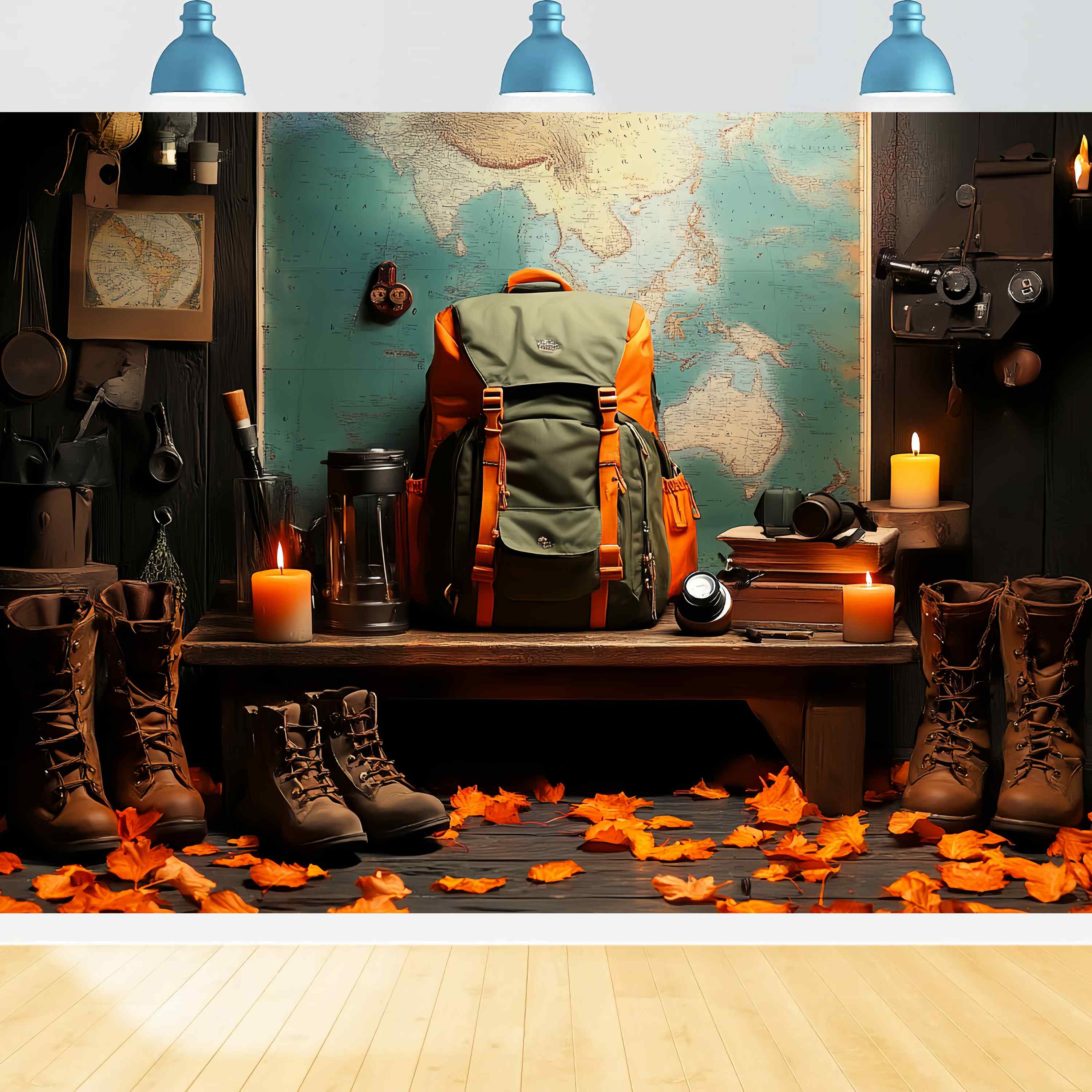 Back To School Photo Backdrop Adventure Travel Gear Map Display Backdrop LXX58-140