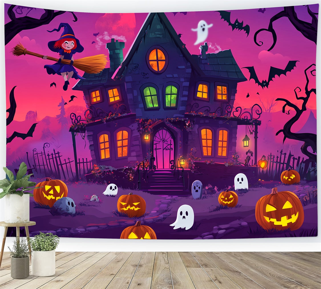 Haunted House Backdrop Cartoon Enchanted Night Backdrop LXX58-15