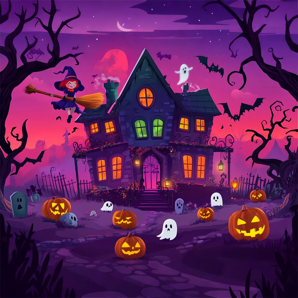 Haunted House Backdrop Cartoon Enchanted Night Backdrop LXX58-15
