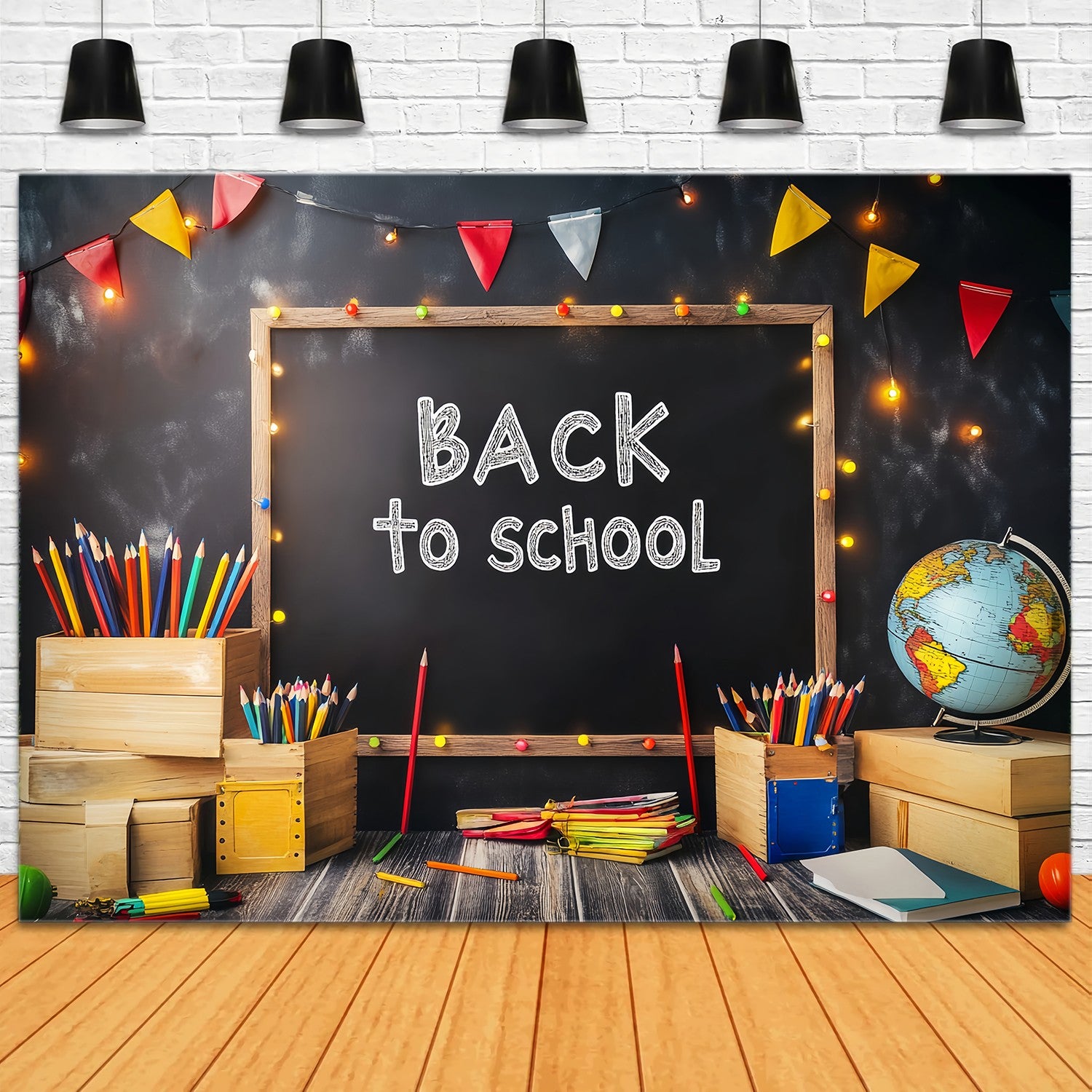 Back To School Chalkboard Backdrop String Lights Chalkboard Pencil Display Back To School Backdrop LXX58-150