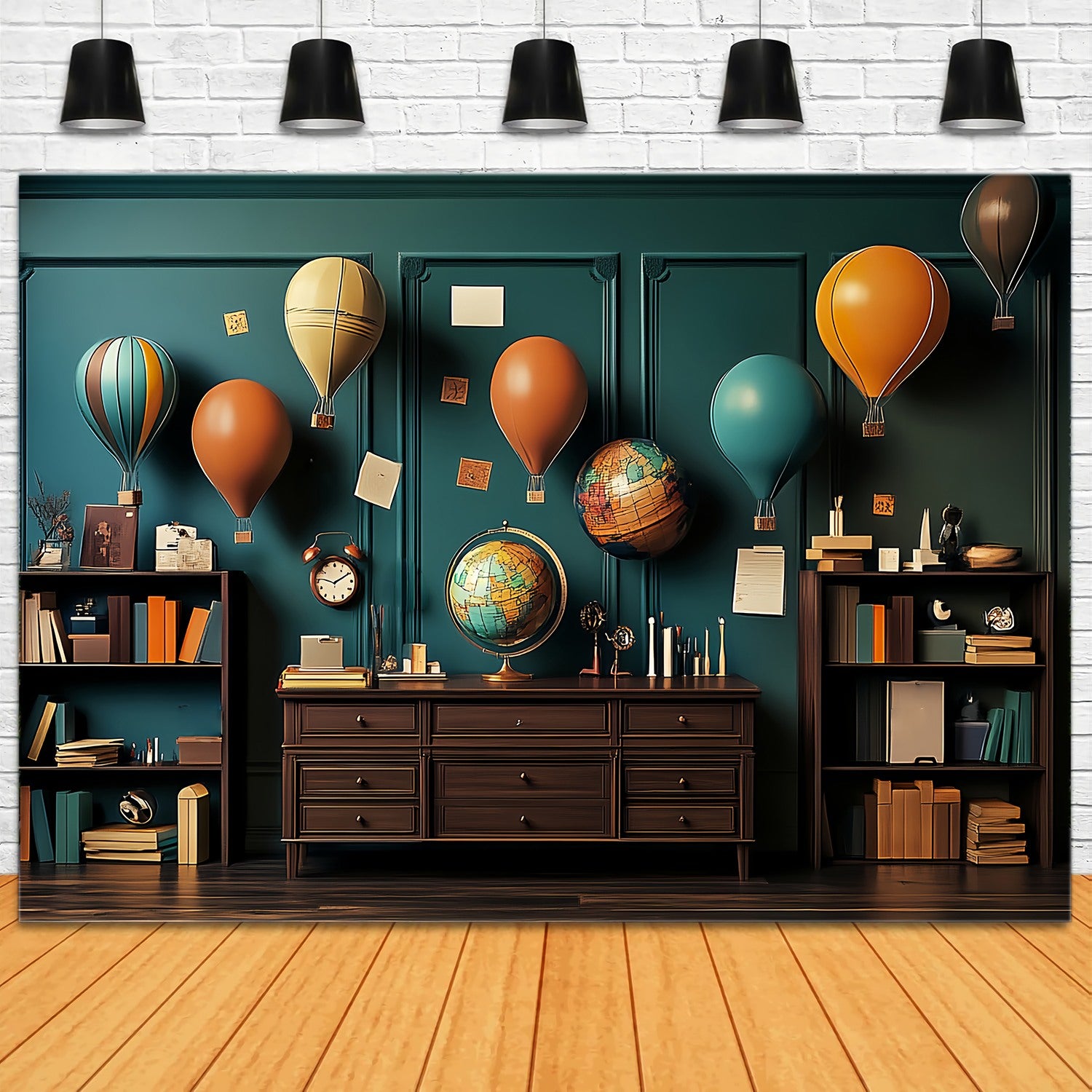 School Classroom Backdrop Hot Air Balloon Study Room Back To School Backdrops LXX58-151