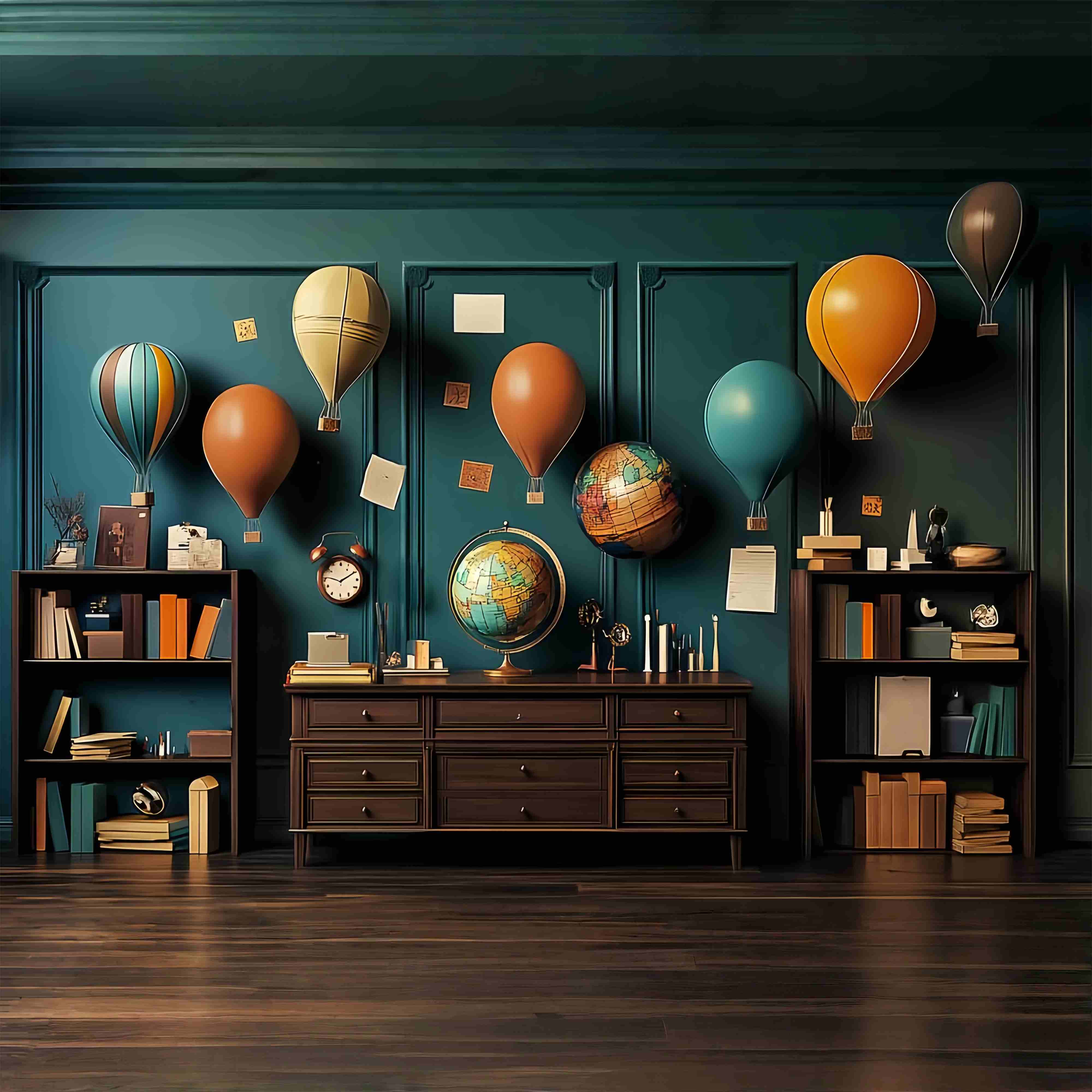 School Classroom Backdrop Hot Air Balloon Study Room Back To School Backdrops LXX58-151