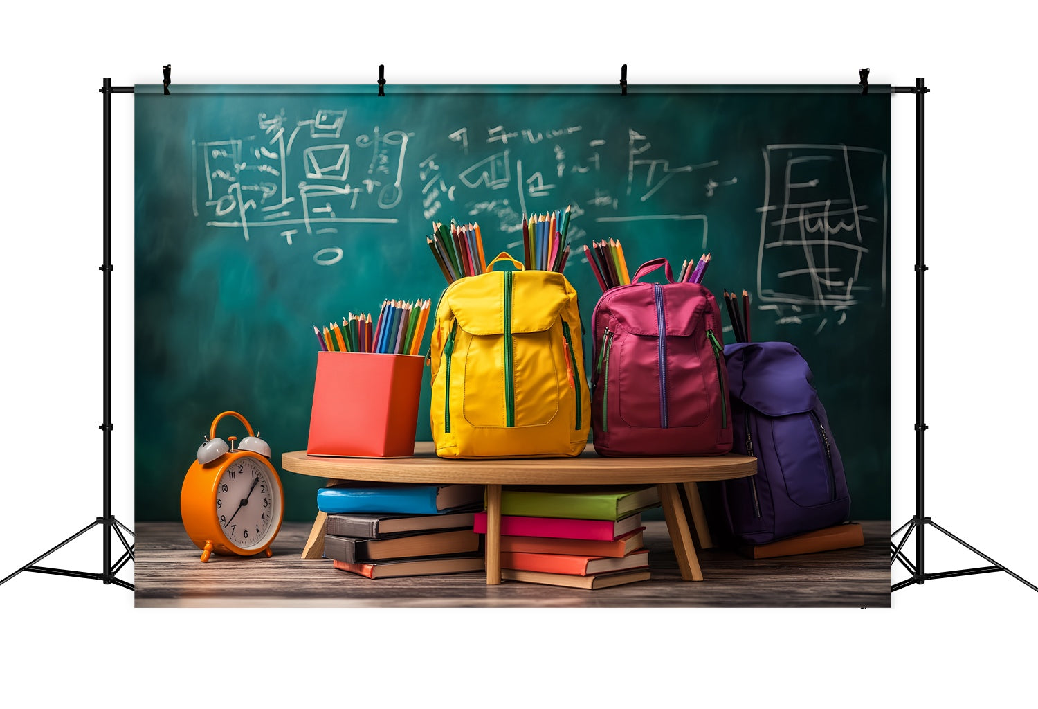 School Classroom Backdrop Colorful Backpack Chalkboard Display Back To School Backdrop LXX58-152