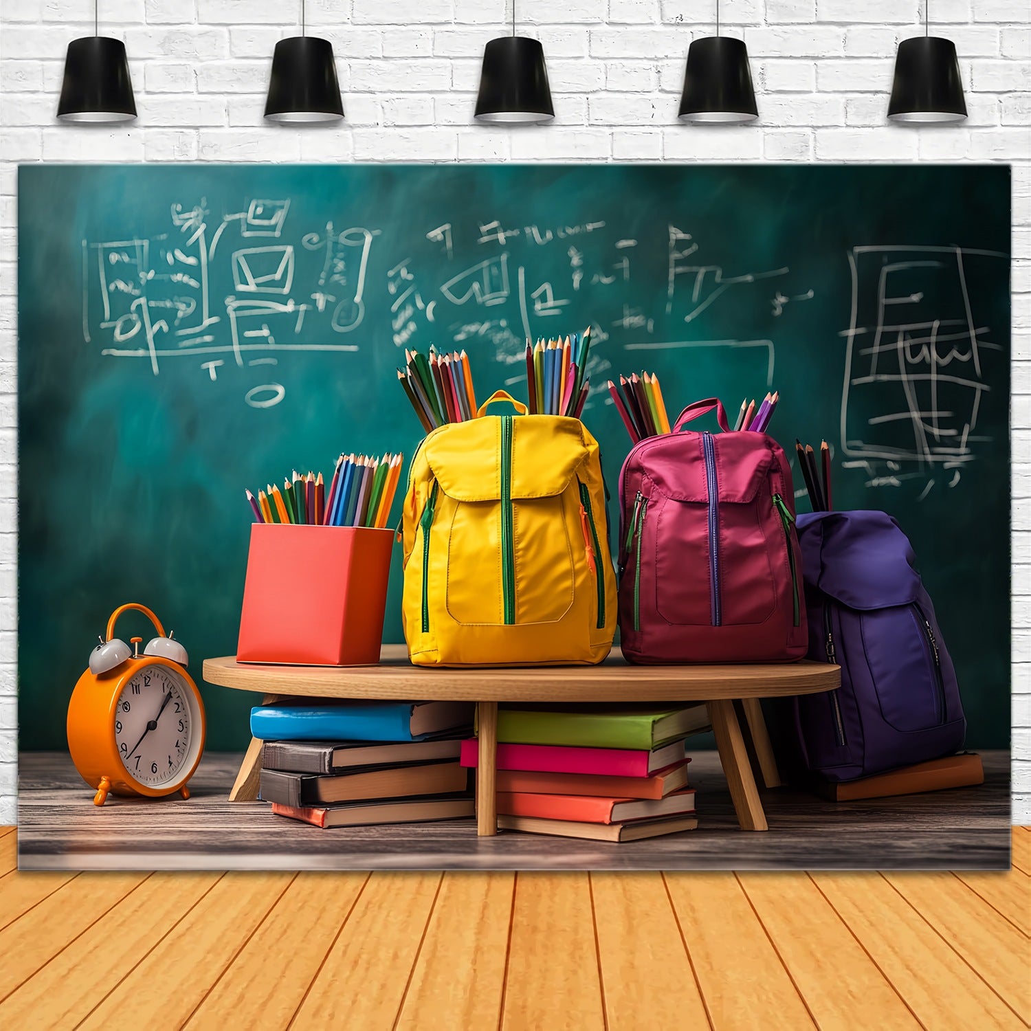 School Classroom Backdrop Colorful Backpack Chalkboard Display Back To School Backdrop LXX58-152