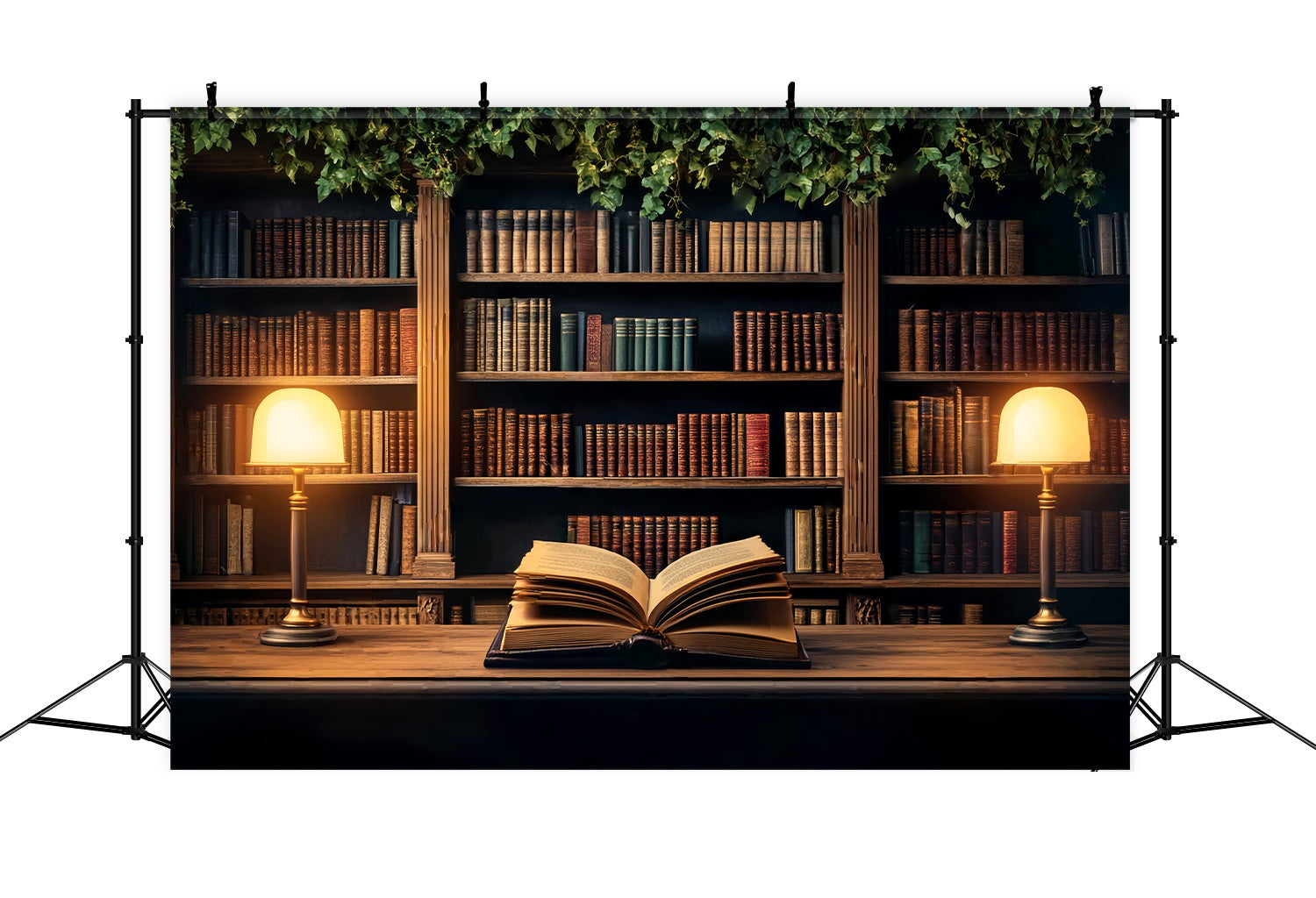 Back To School Backdrops Vintage Library Reading Corner Bookshelf Backdrop LXX58-153