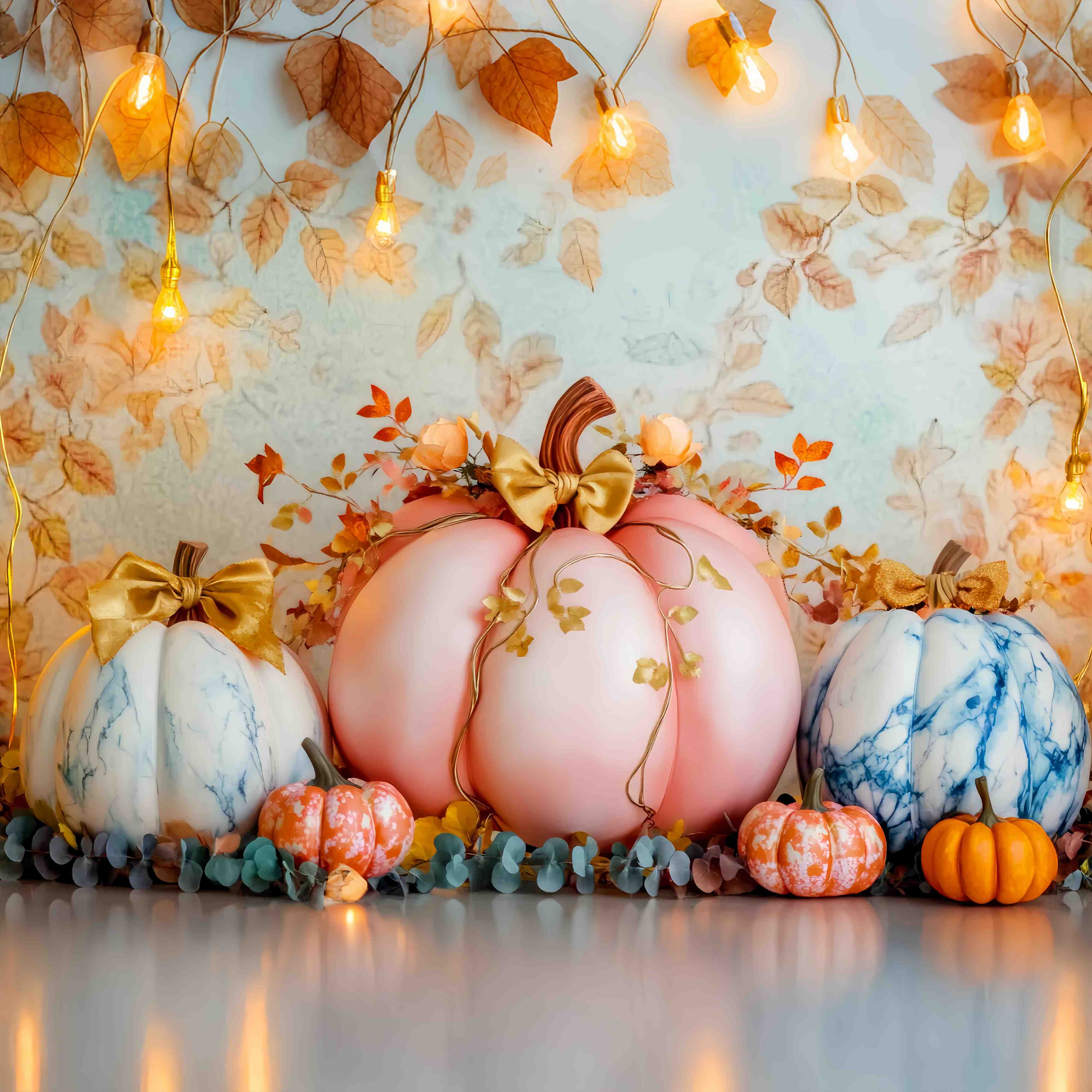 Fall Backdrop Pastel Pumpkin Floral Arrangement Newborn Backdrop LXX58-154