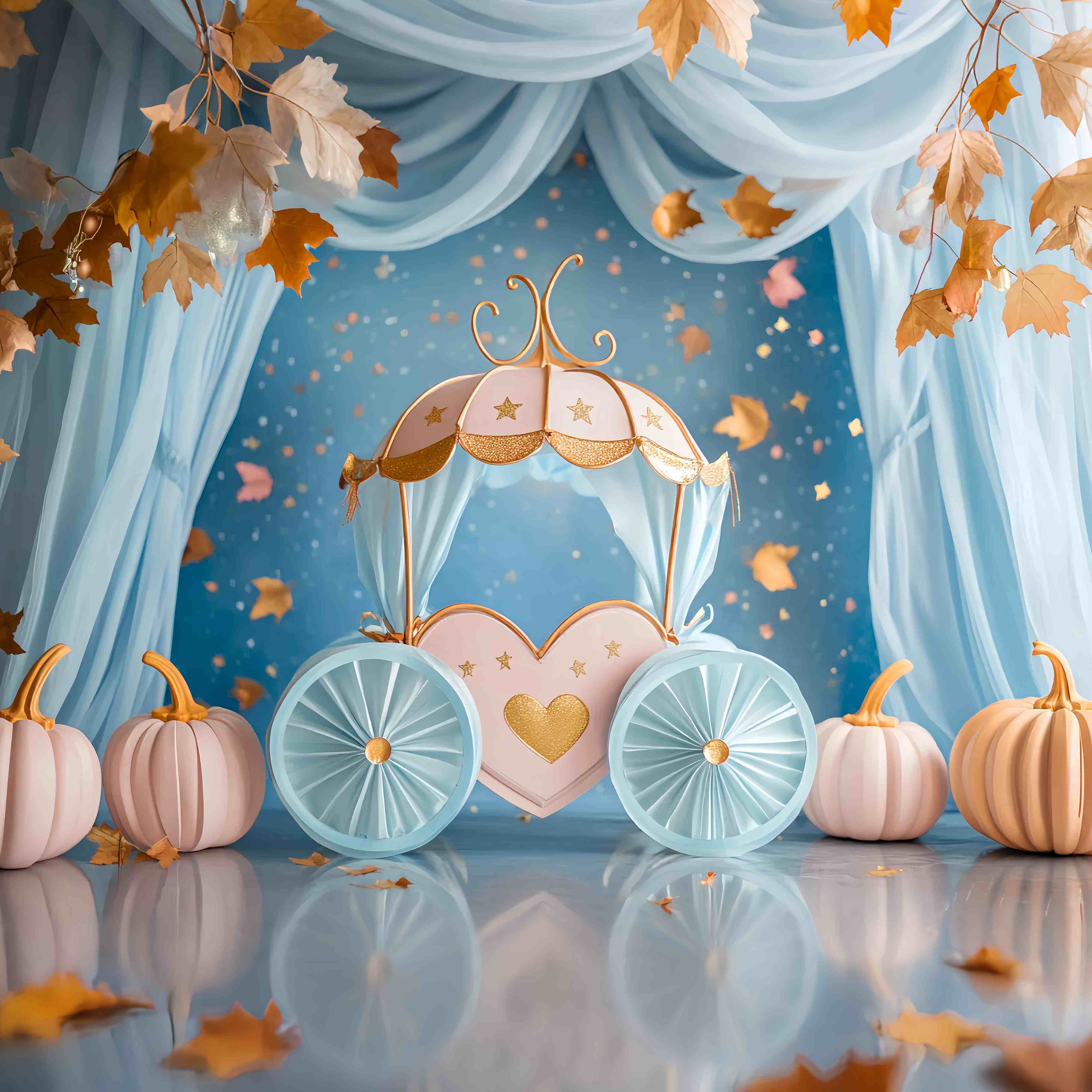 Fall Backdrop Fairytale Pumpkin Carriage Decor Newborn Backdrop LXX58-156