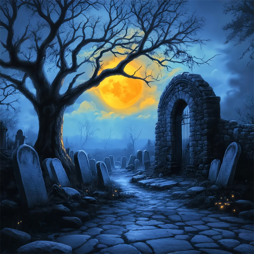 Halloween Graveyard Backdrop Creepy Grave Pathway Backdrop LXX58-16