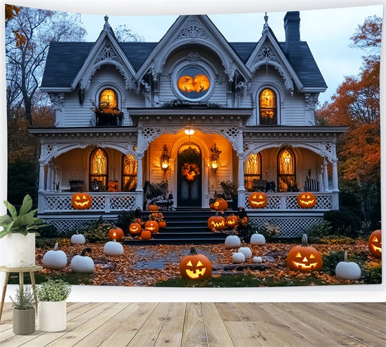 Haunted House Backdrop Pumpkin White Manor Backdrop LXX58-17