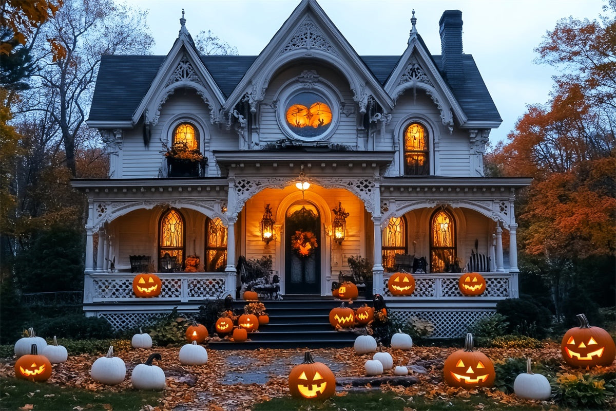 Haunted House Backdrop Pumpkin White Manor Backdrop LXX58-17