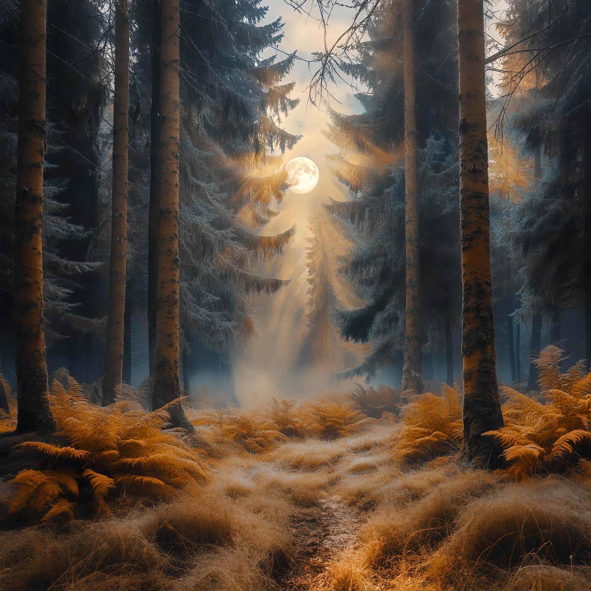 Autumn Backdrop Enchanted Moonlit Autumn Forest Forest Backdrop LXX58-185