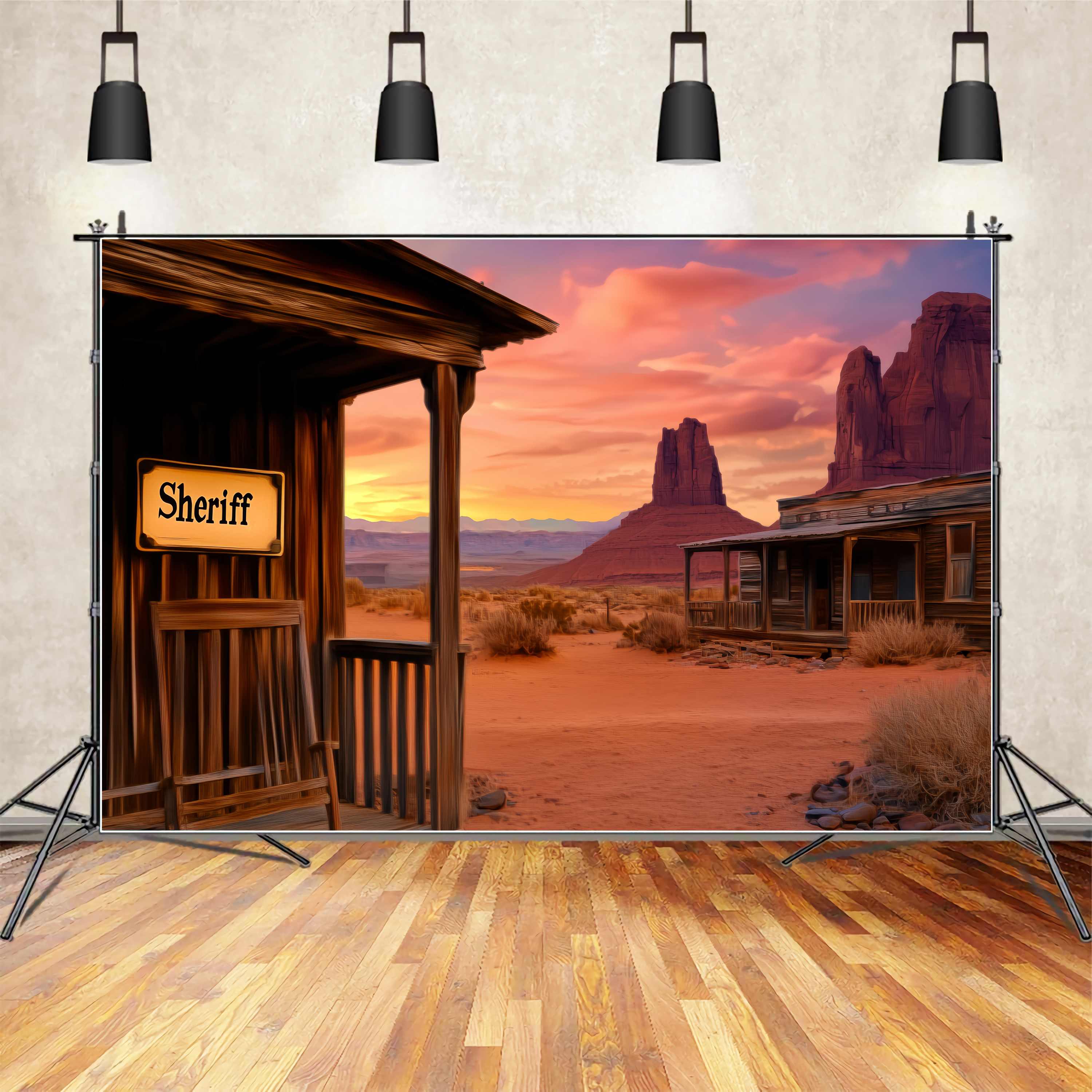 Fall Backdrop Ideas Sheriff Porch Desert Sunset Western Backdrop LXX58-188