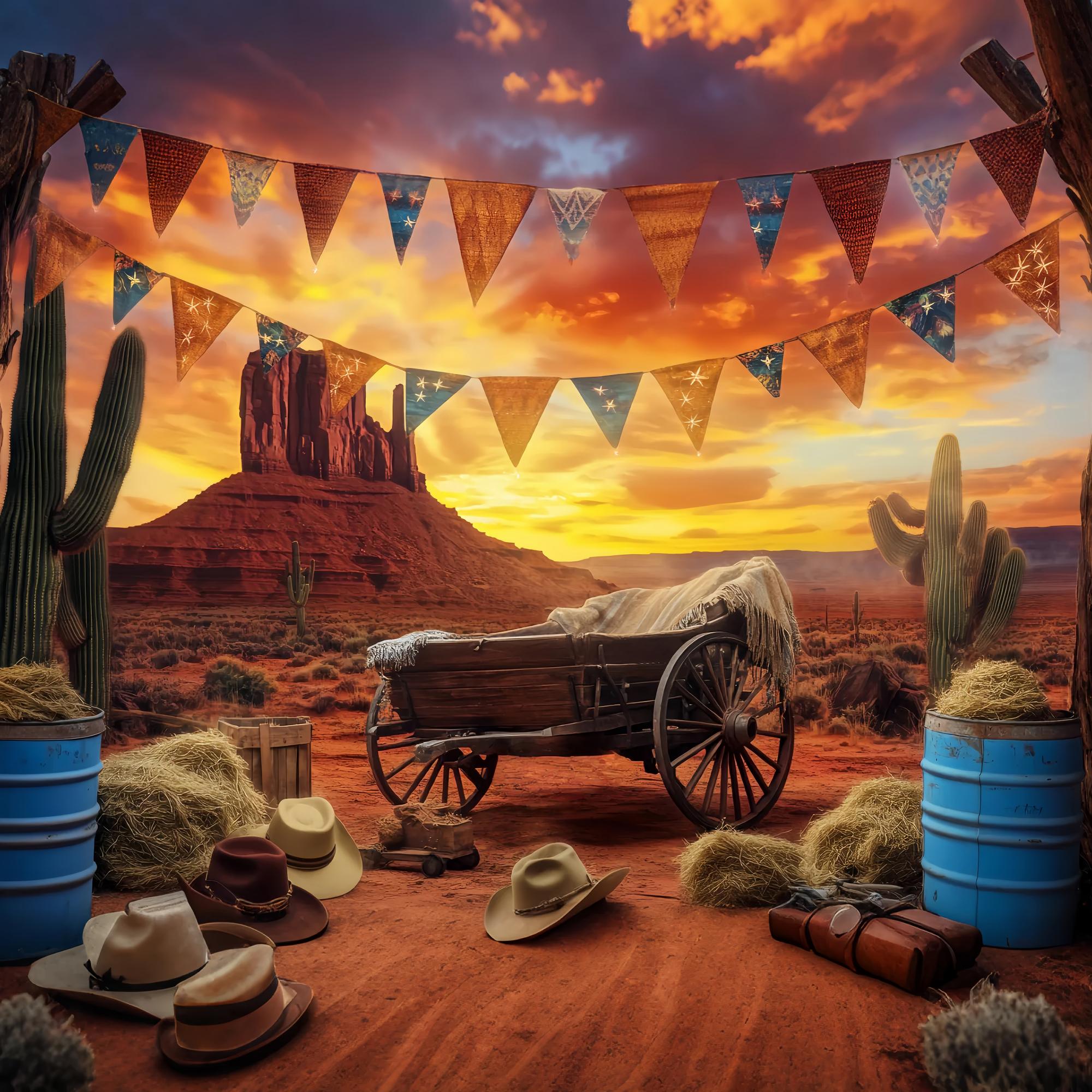 Fall Backdrops Sunset Desert Wagon Cactus Western Backdrop LXX58-190