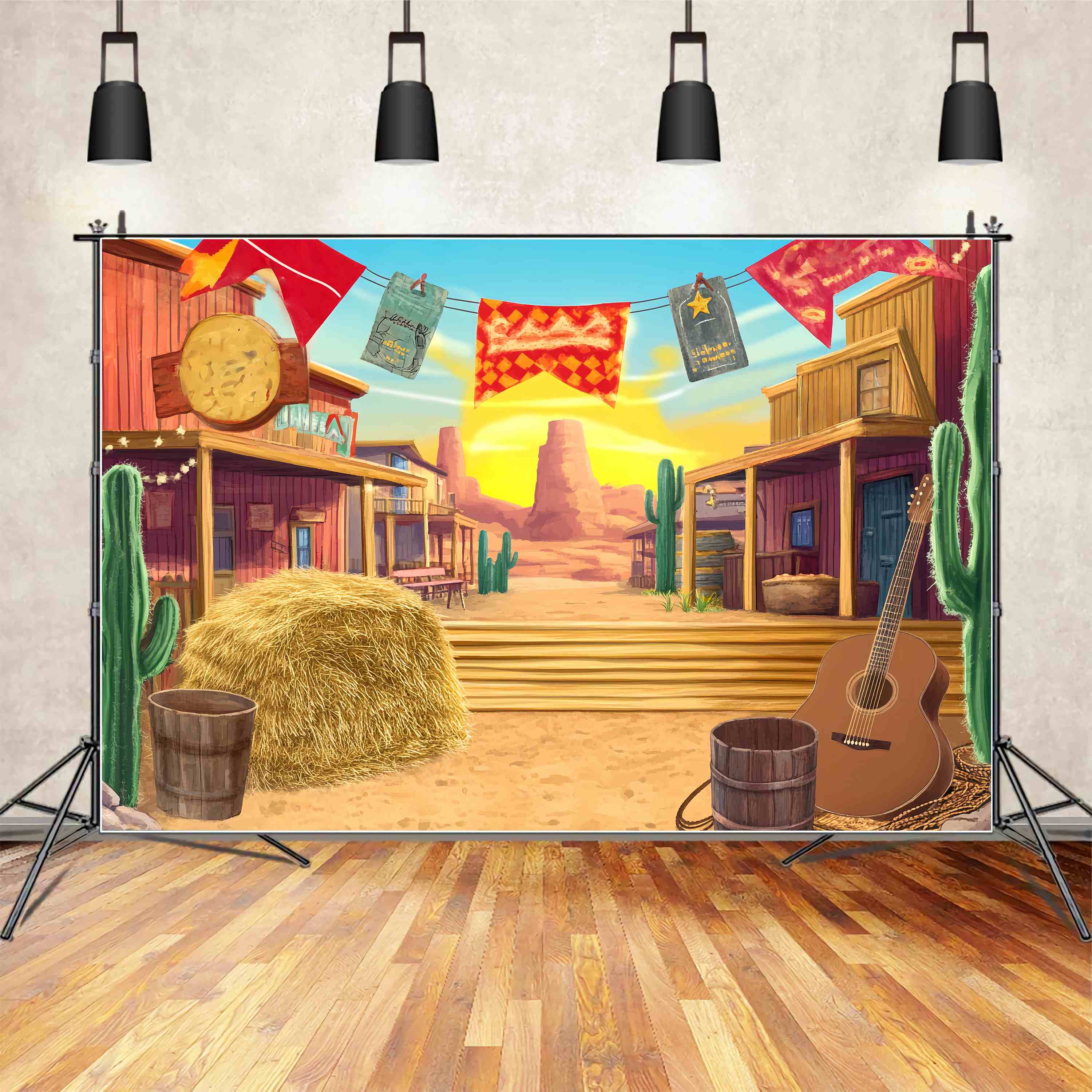 Fall Photo Backdrop Colorful Western Street Cactus Western Backdrop LXX58-192