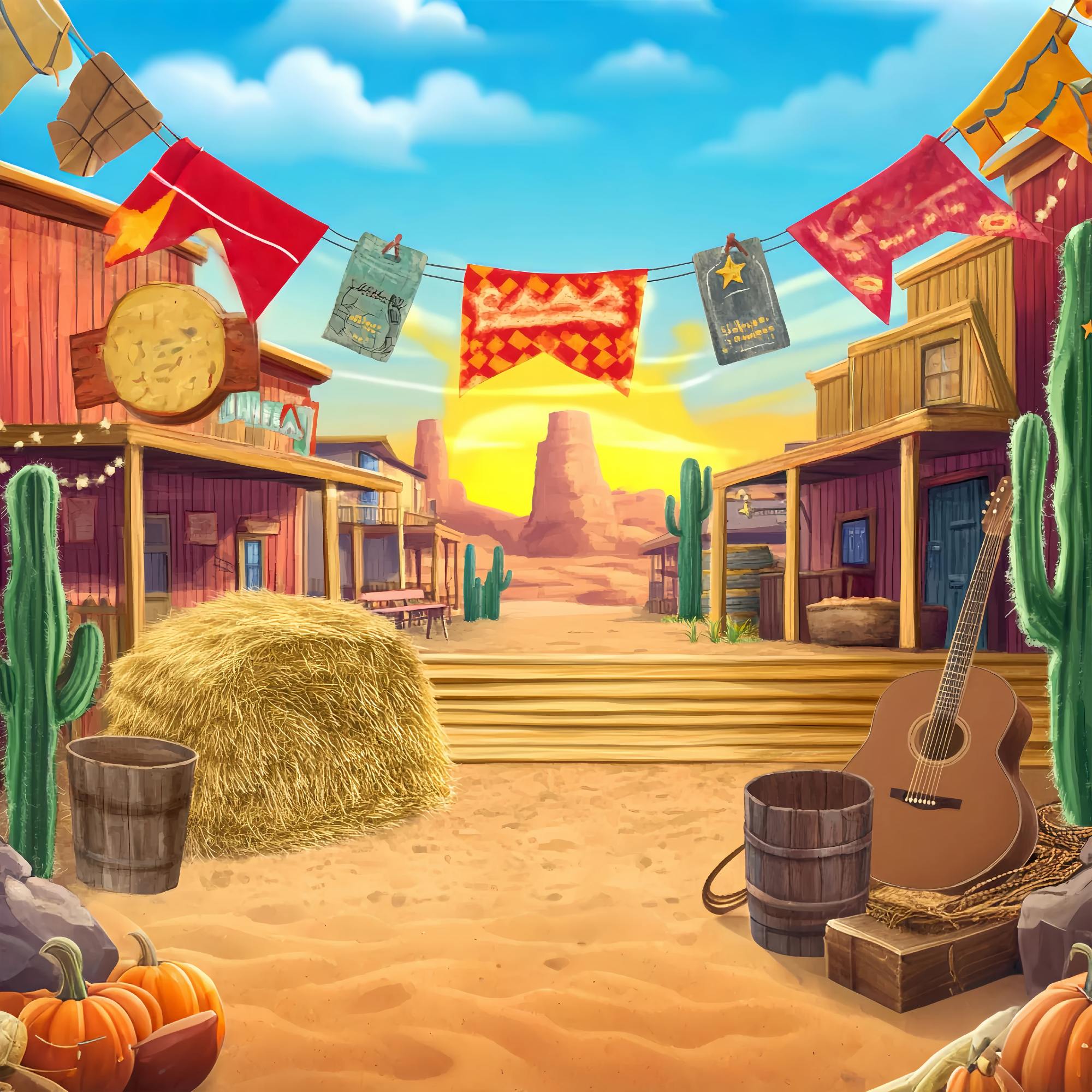 Fall Photo Backdrop Colorful Western Street Cactus Western Backdrop LXX58-192