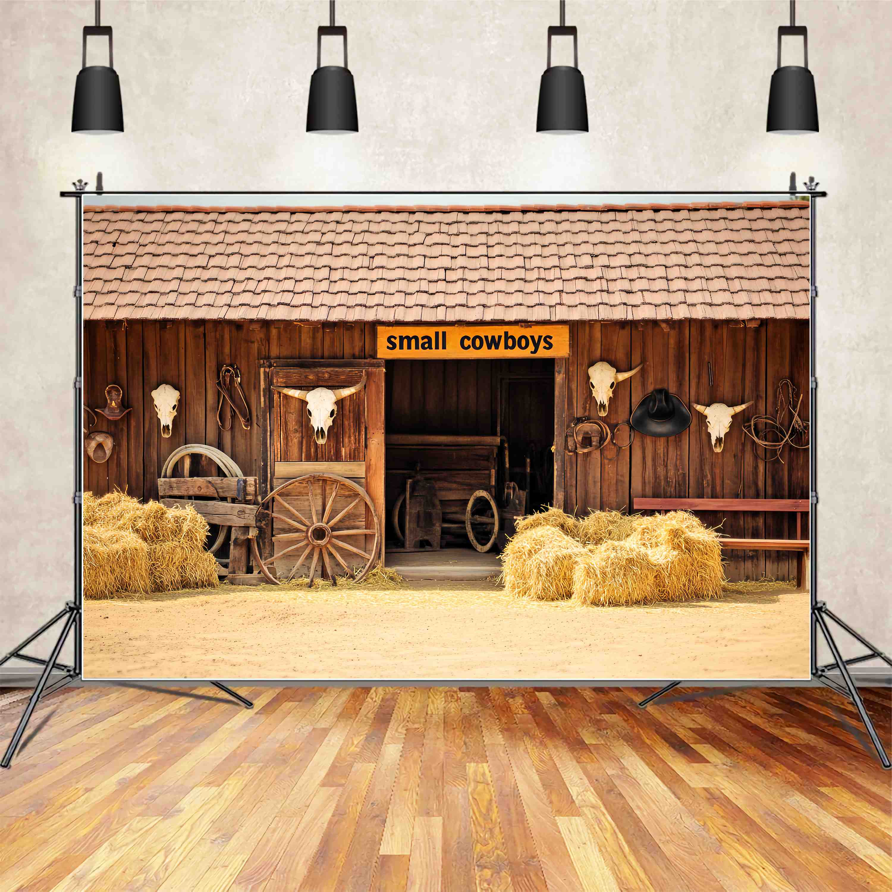 Fall Backdrops for Photography Rustic Barn Hay Bales Cowboy Backdrop LXX58-195