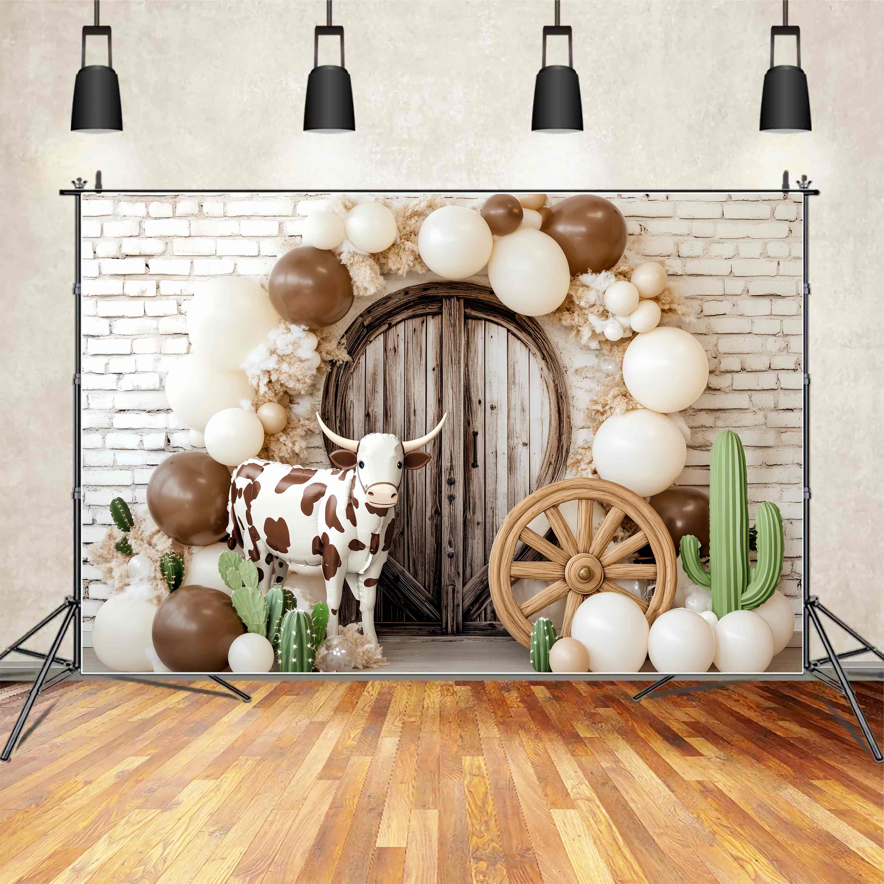 Fall Backdrops Cow Print Balloon Arch Cowboy Backdrop LXX58-196