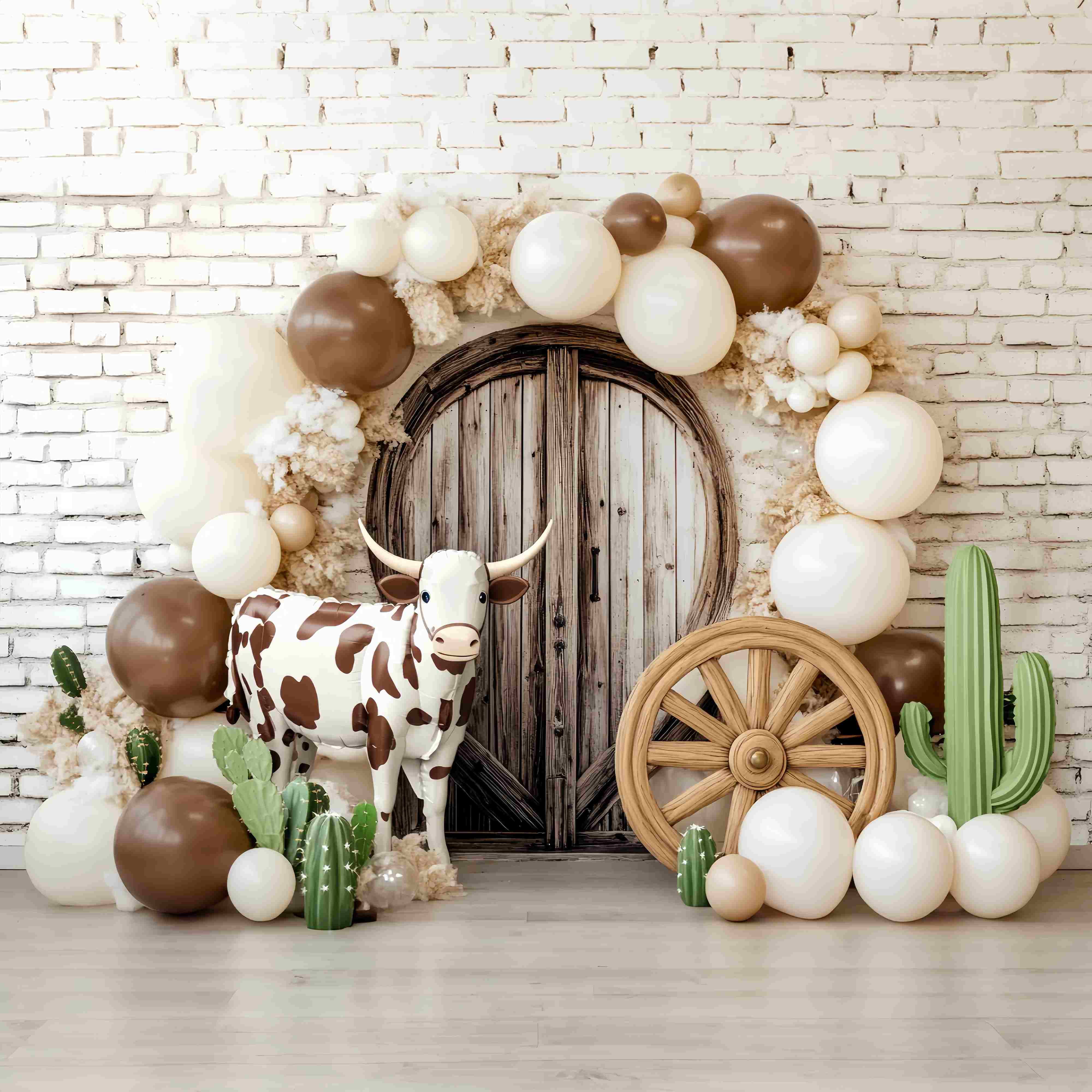 Fall Backdrops Cow Print Balloon Arch Cowboy Backdrop LXX58-196
