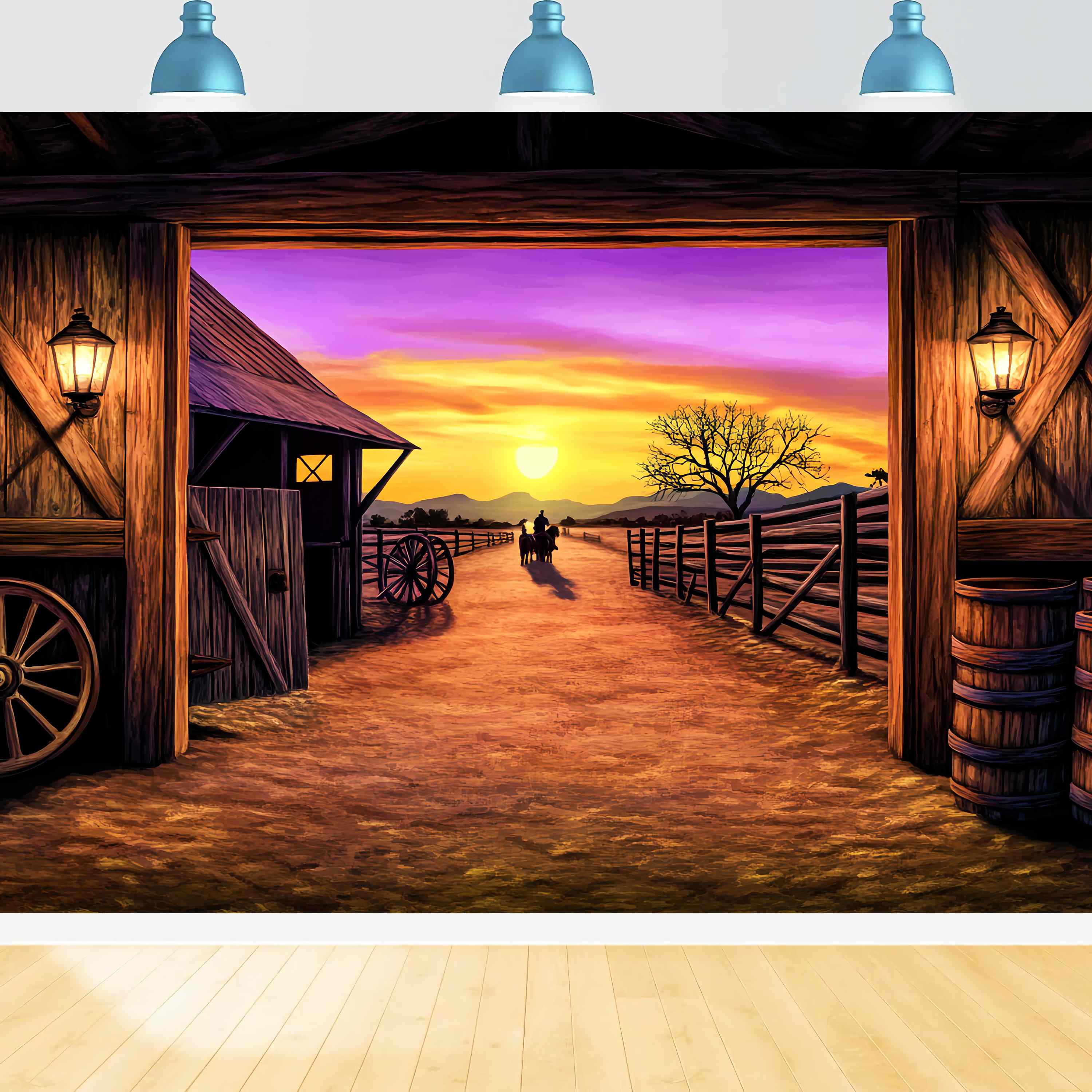 Fall Backdrop Ideas Sunset Ranch Barn View Western Backdrop LXX58-199